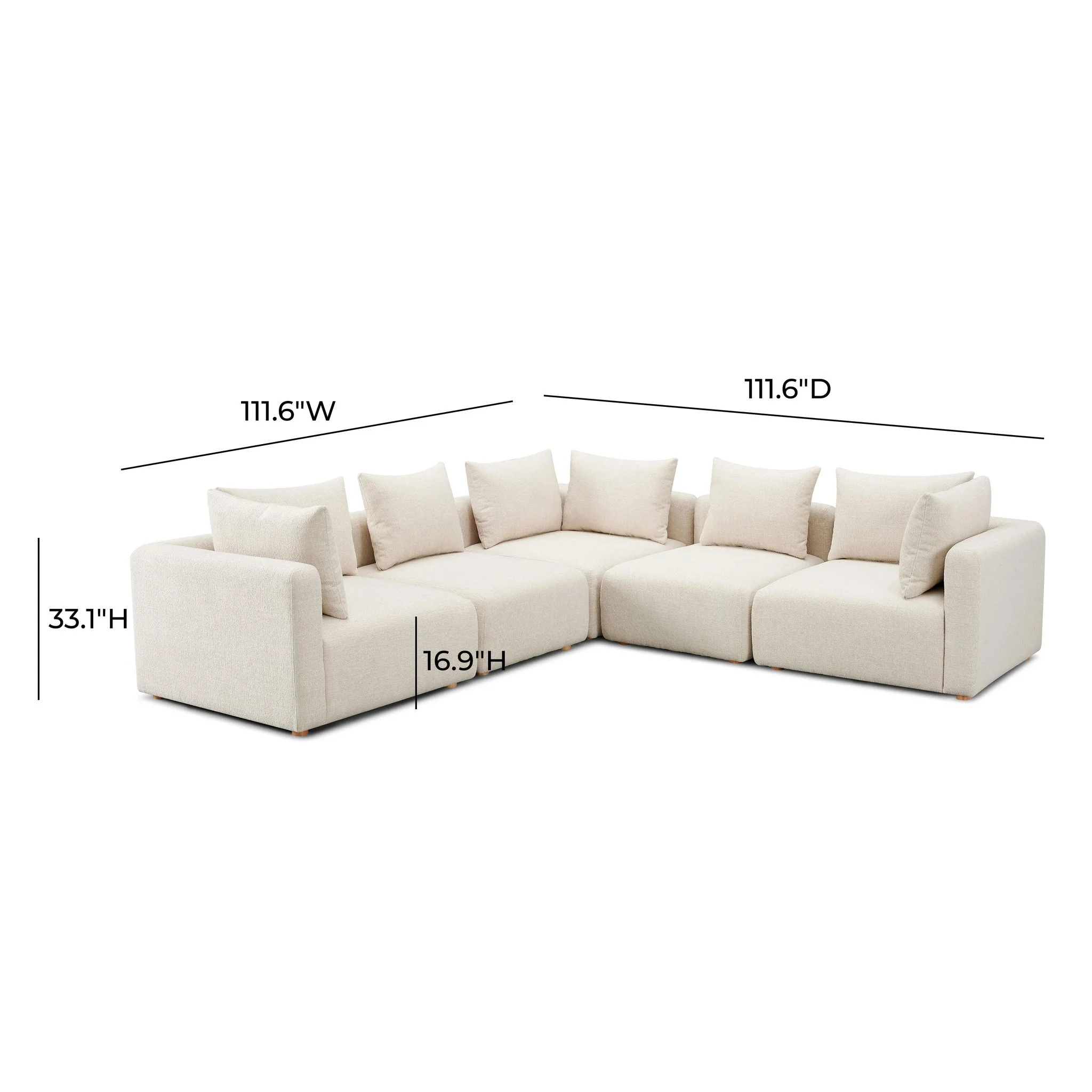 Hangover Cream Heavy Textured Fabric 5-Piece Modular L-Sectional - Image 4