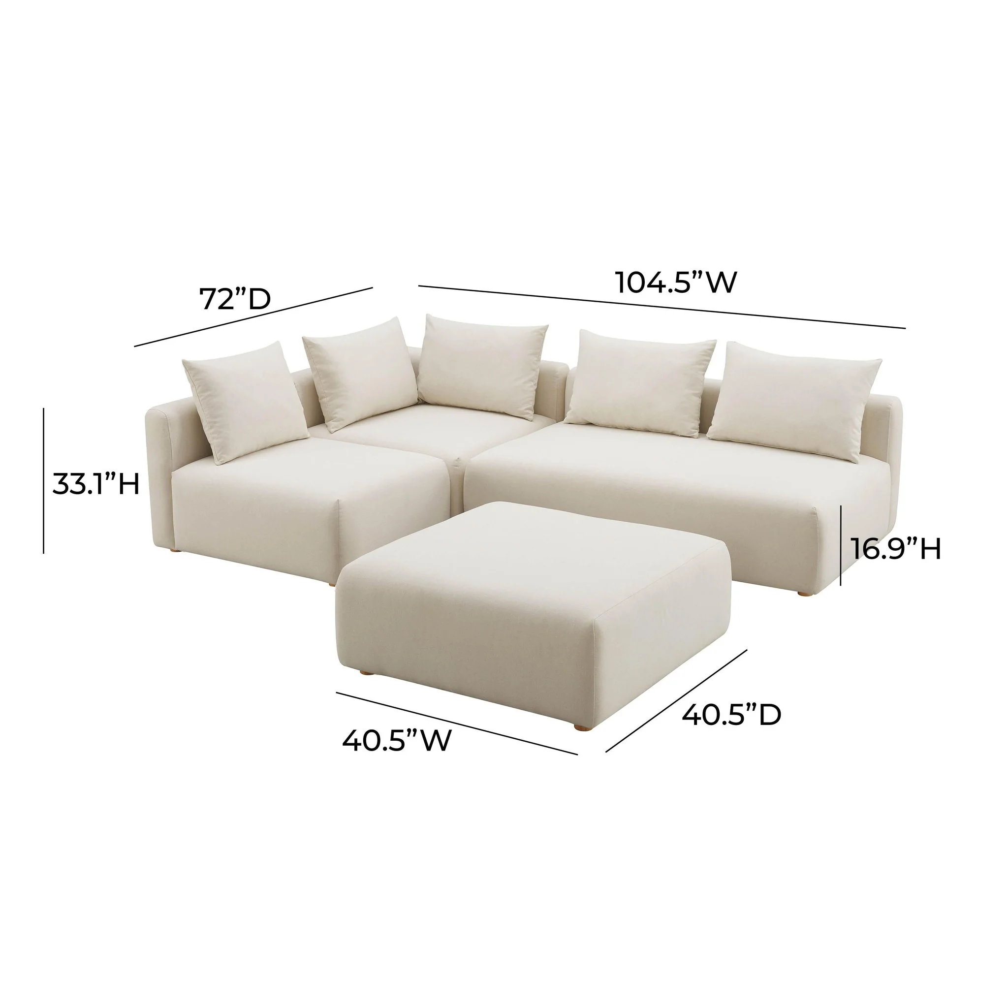Hangover Cream Performance Linen 4-Piece Modular Chaise Sectional - Image 5