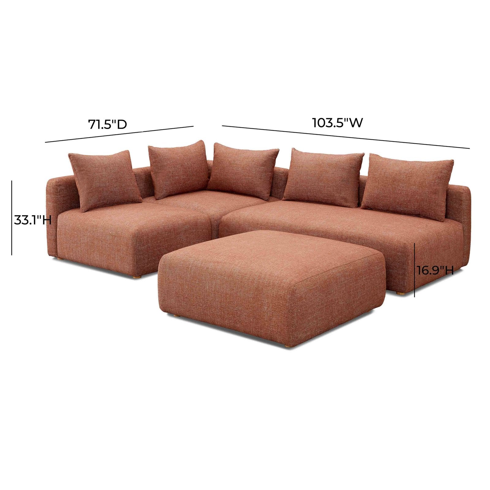 Hangover Sedona Red Textured Fabric 4-Piece Modular Chaise Sectional - Image 6