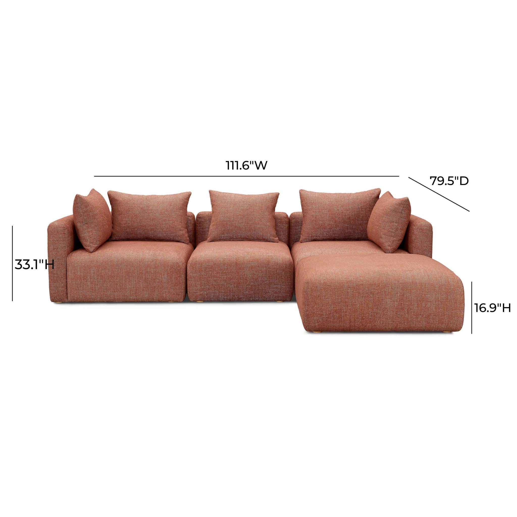 Hangover Sedona Red Textured Fabric 4-Piece Modular Sectional - Image 4