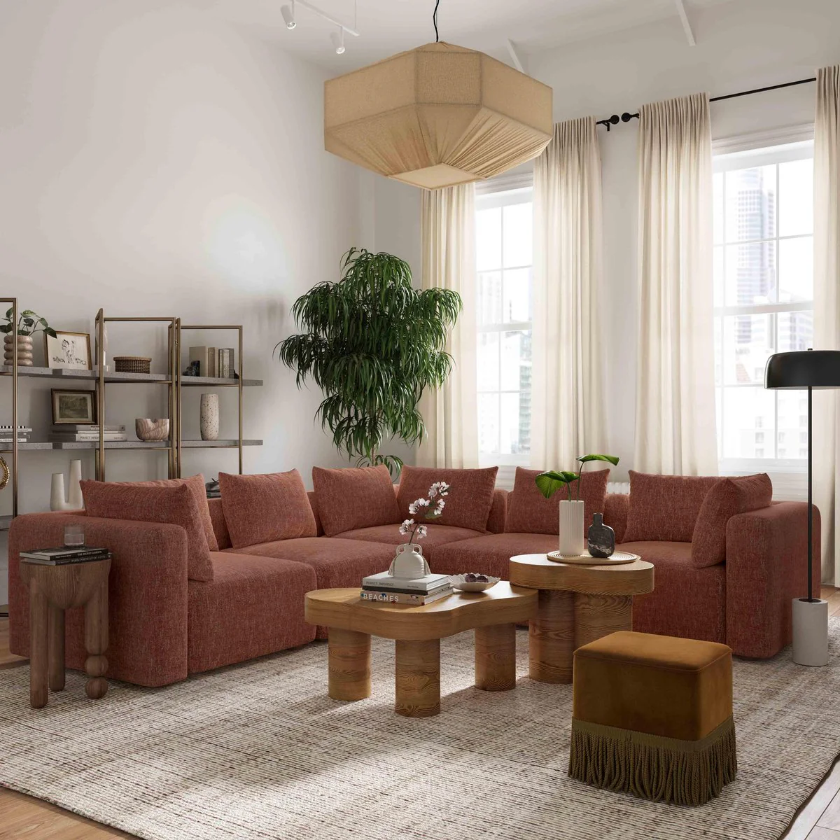 Hangover Sedona Red Textured Fabric 5-Piece Modular L-Sectional - Image 2