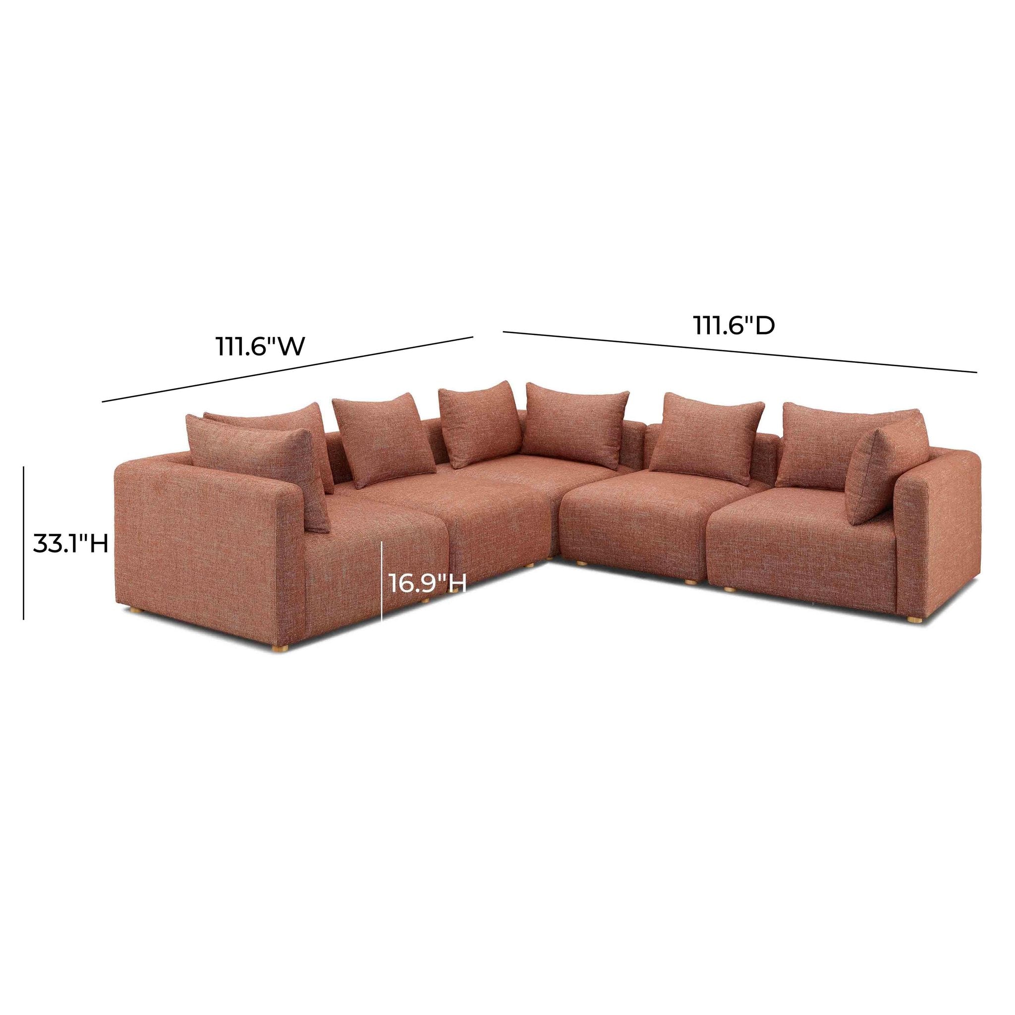 Hangover Sedona Red Textured Fabric 5-Piece Modular L-Sectional - Image 4