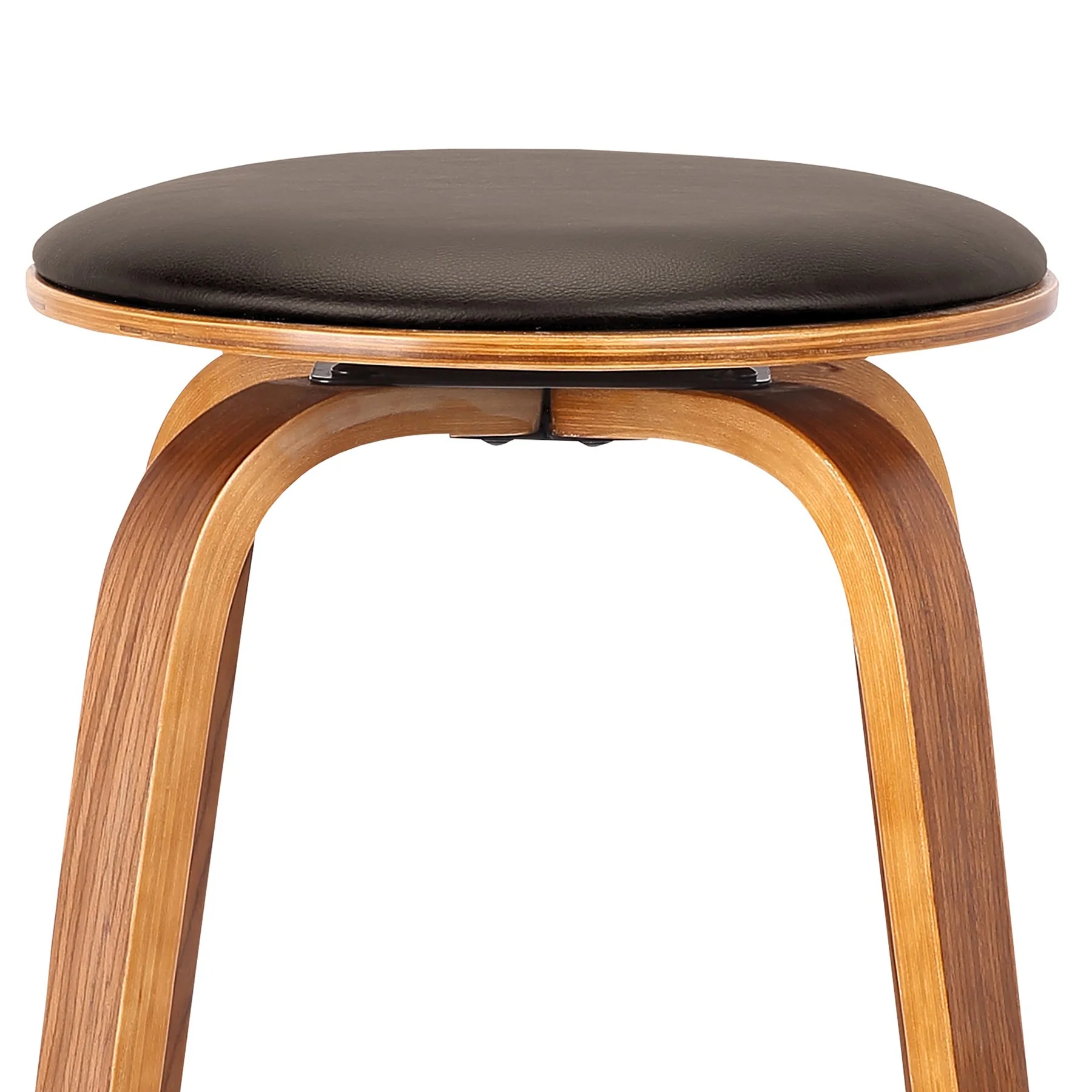 Harbor 26" Counter Height Backless Swivel Brown Faux Leather and Walnut Wood Mid-Century Modern Bar Stool - Image 4