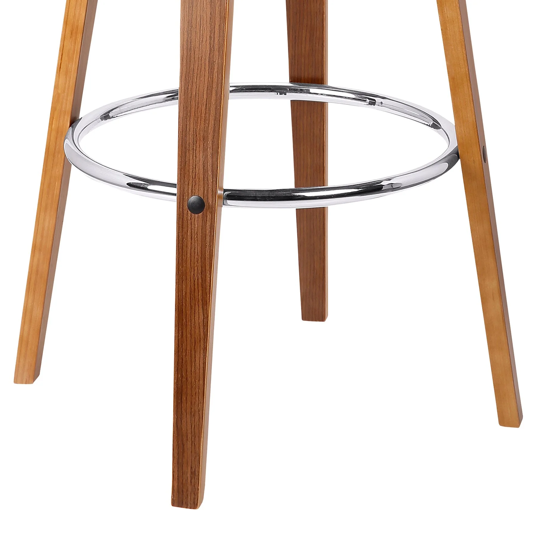 Harbor 26" Counter Height Backless Swivel Brown Faux Leather and Walnut Wood Mid-Century Modern Bar Stool - Image 5
