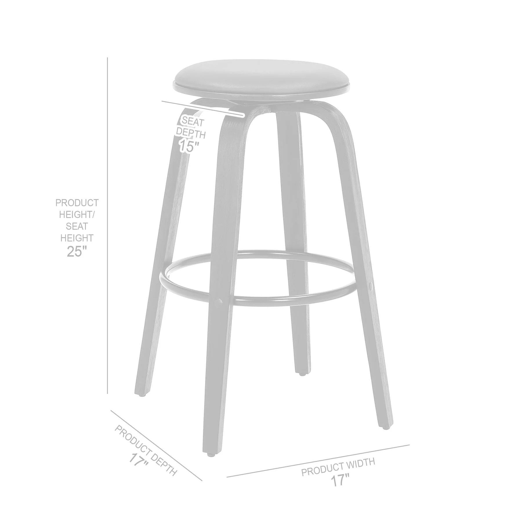 Harbor 26" Counter Height Backless Swivel Cream Faux Leather and Walnut Wood Mid-Century Modern Bar Stool - Image 6