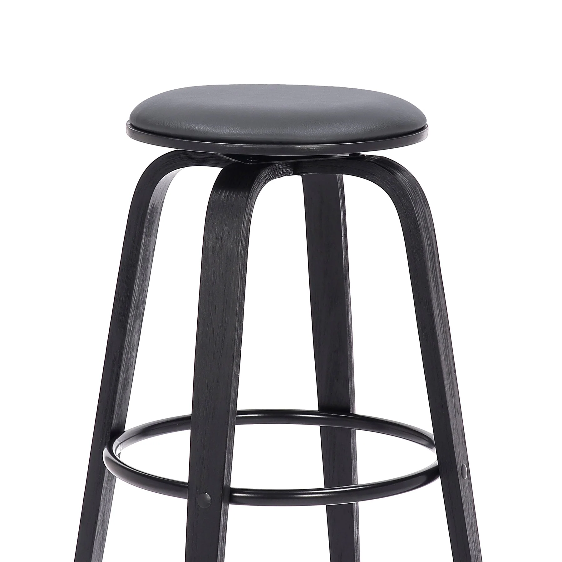 Harbor 26" Counter Height Backless Swivel Gray Faux Leather and Black Wood Mid-Century Modern Bar Stool - Image 3