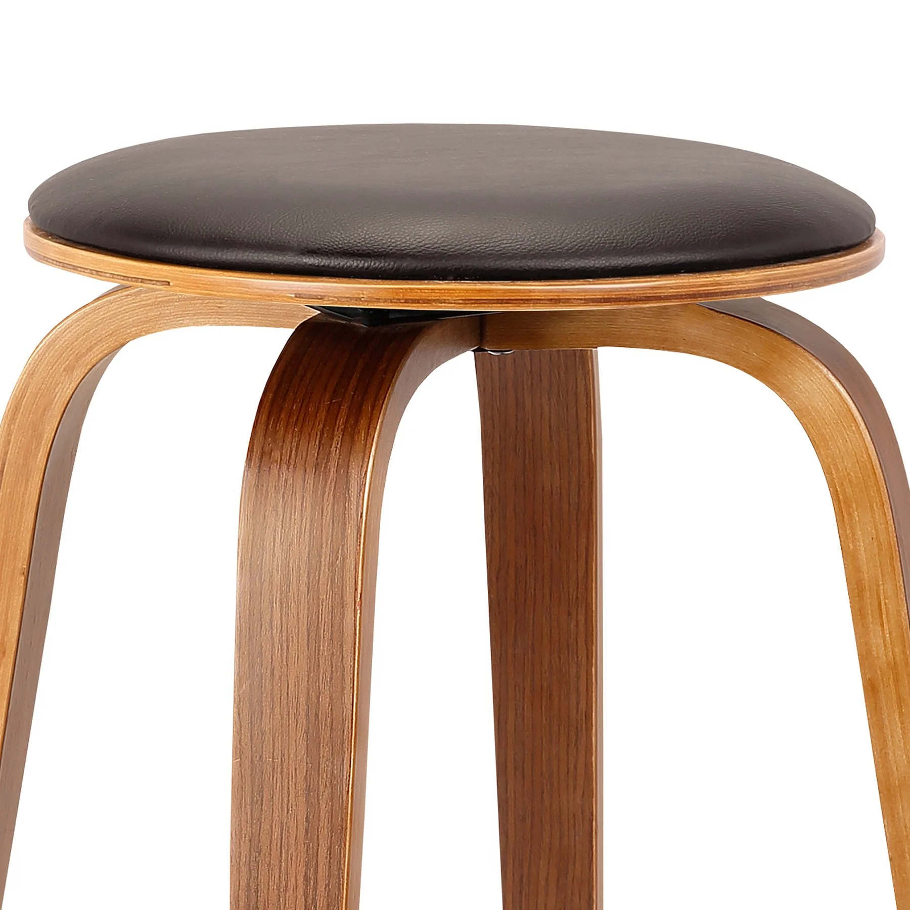 Harbor 30" Bar Height Backless Swivel Brown Faux Leather and Walnut Wood Mid-Century Modern Bar Stool - Image 3