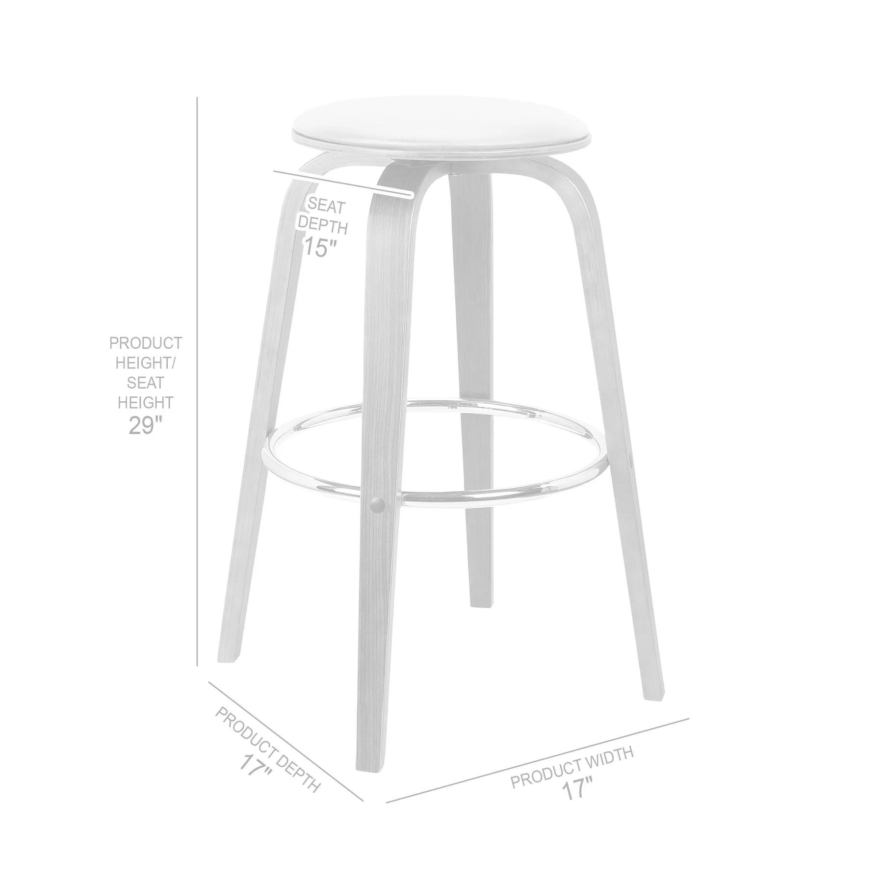 Harbor 30" Bar Height Backless Swivel Cream Faux Leather and Walnut Wood Mid-Century Modern Bar Stool - Image 4