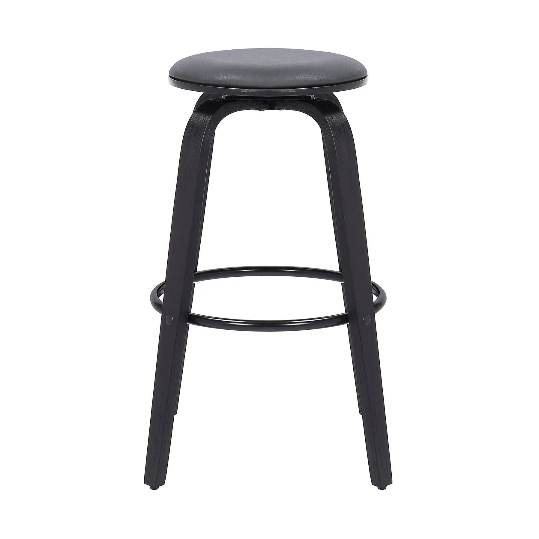 Harbor 30" Bar Height Backless Swivel Gray Faux Leather and Black Wood Mid-Century Modern Bar Stool - Image 2