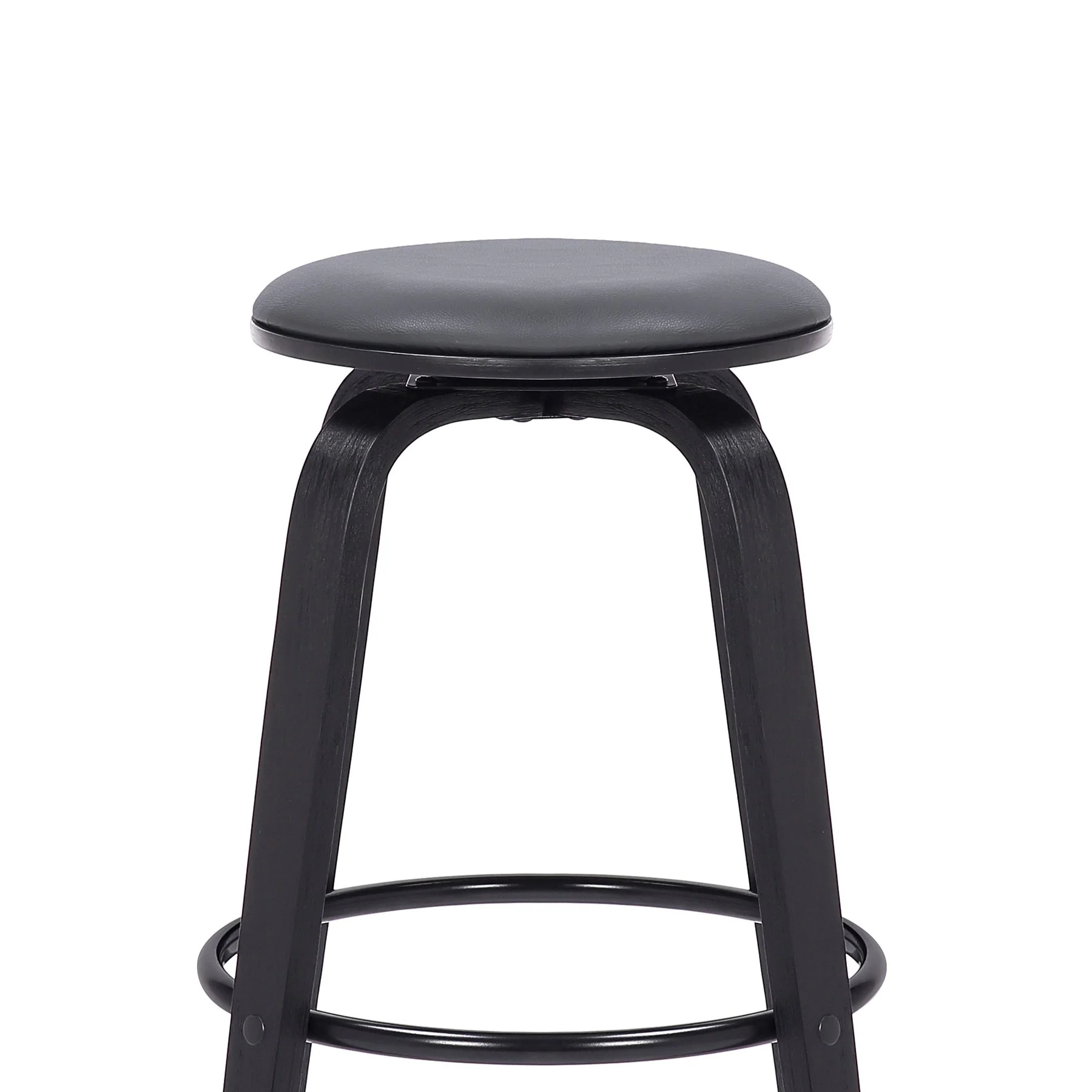 Harbor 30" Bar Height Backless Swivel Gray Faux Leather and Black Wood Mid-Century Modern Bar Stool - Image 4