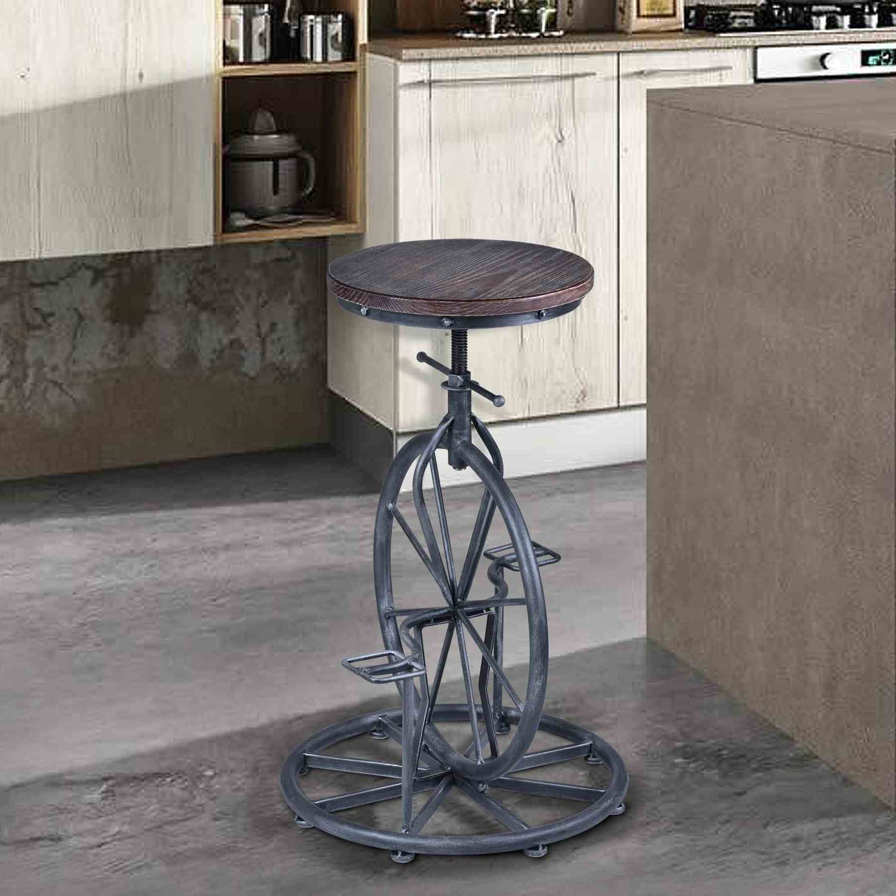 Harlem Adjustable Height Swivel Pine Wood and Metal Bicycle Bar Stool - Image 5
