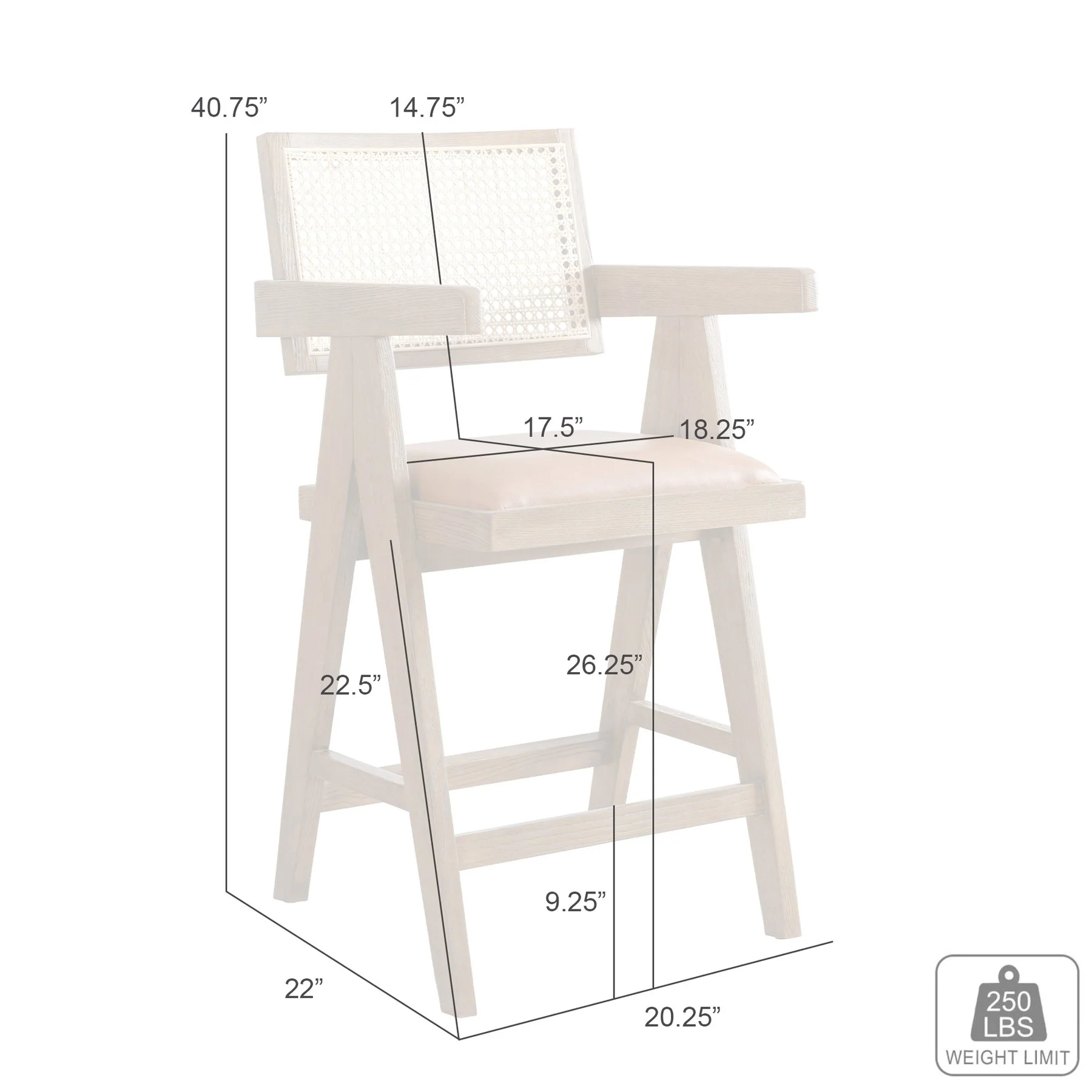 Harley Nutmeg Brown Solid Wood and Rattan Upholstered 26" Counter Height Barstool with Red/Brown Faux Leather Seat - Image 5