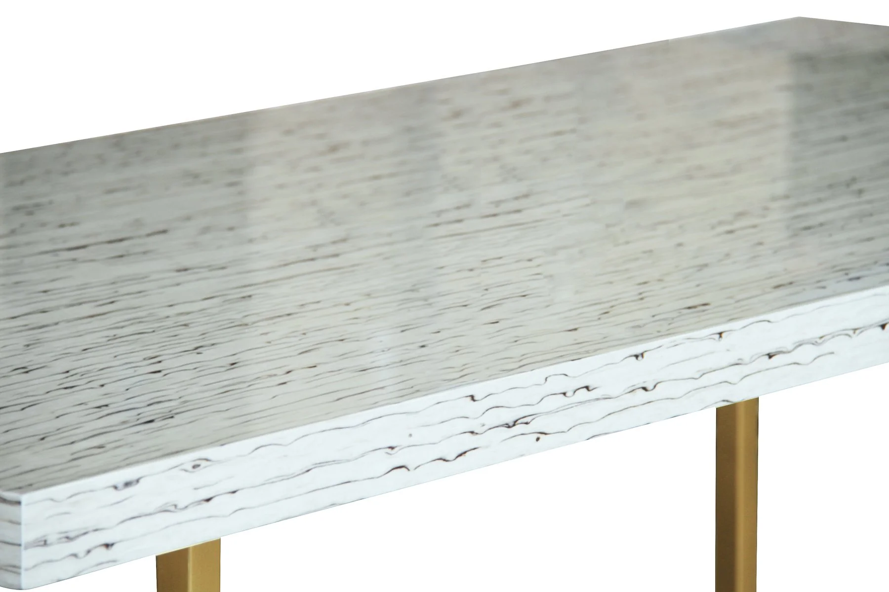 Harmony Contemporary Dining Table in Brushed Gold Finish and Ash Veneer Top - Image 3