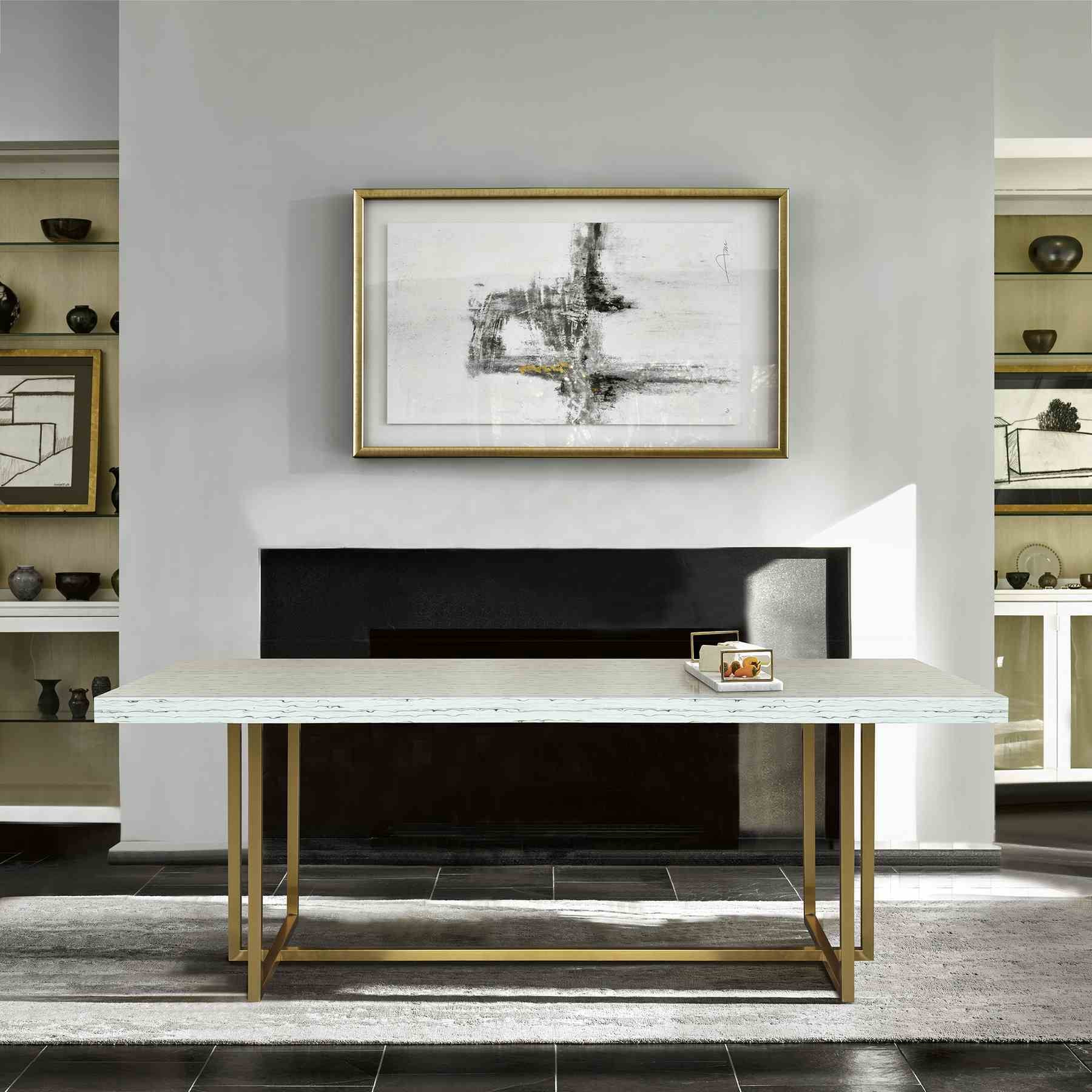Harmony Contemporary Dining Table in Brushed Gold Finish and Ash Veneer Top - Image 4