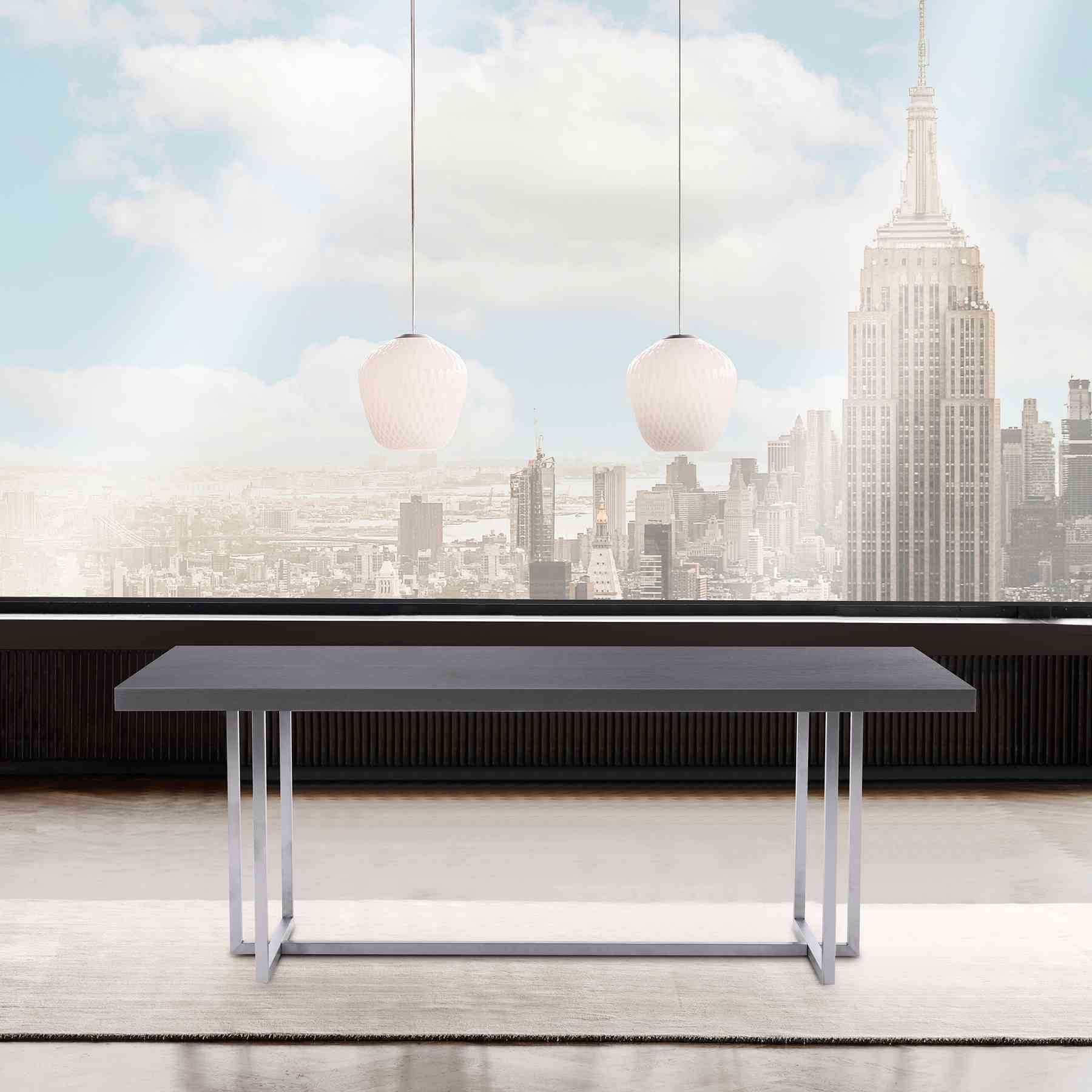 Harmony Contemporary Dining Table in Silver Finish and Gray Veneer Top - Image 6