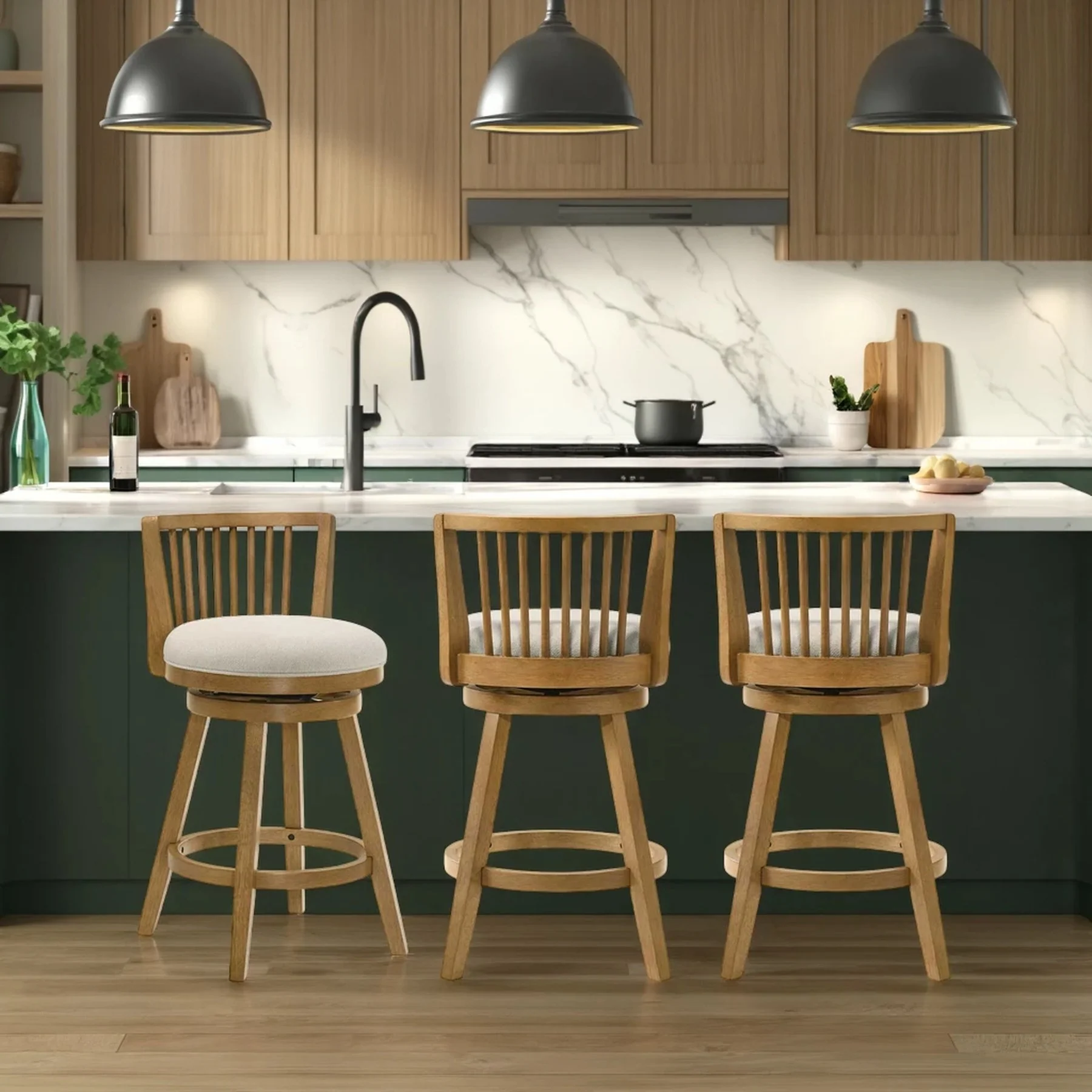 Harper 26 in. Amber Glow Counter Height Rubberwood Swivel Barstool with Ivory Fabric Seat - Image 11