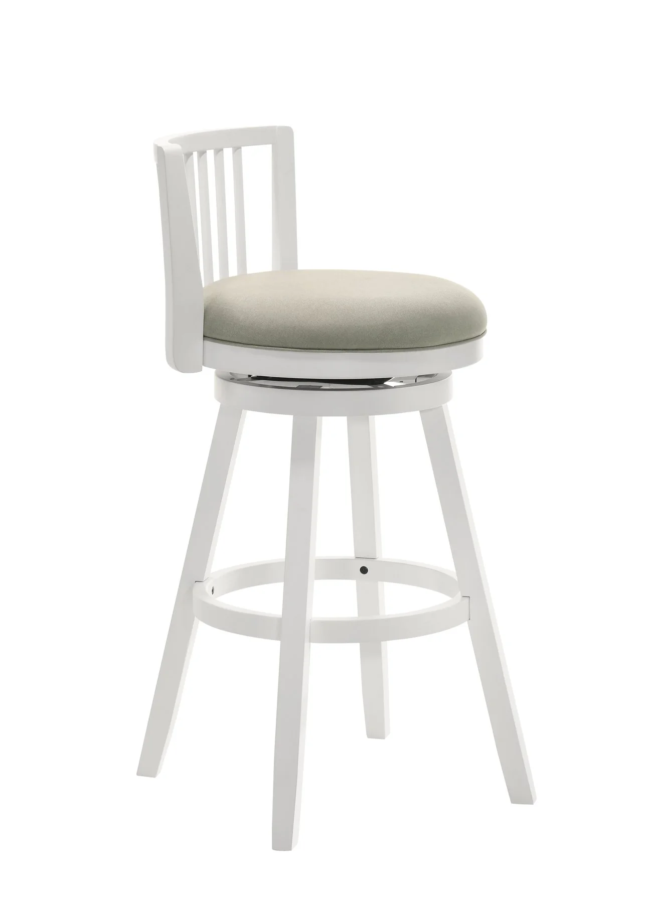Harper 26 in. Matte White Counter Height Rubberwood Swivel Barstool with Fog Fabric Seat - Image 3