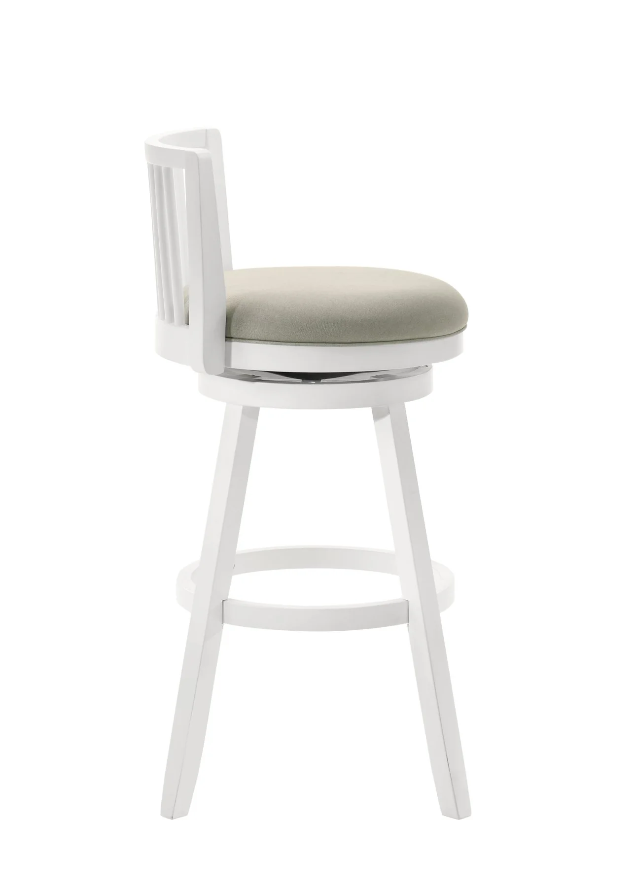 Harper 26 in. Matte White Counter Height Rubberwood Swivel Barstool with Fog Fabric Seat - Image 4