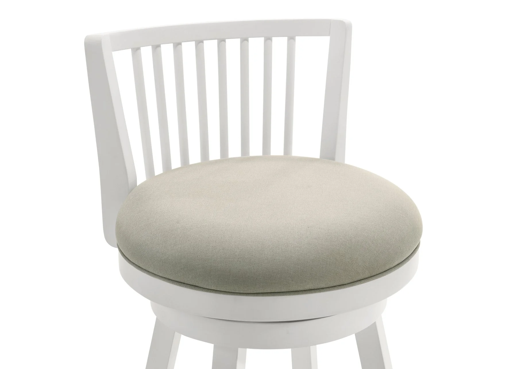 Harper 26 in. Matte White Counter Height Rubberwood Swivel Barstool with Fog Fabric Seat - Image 6