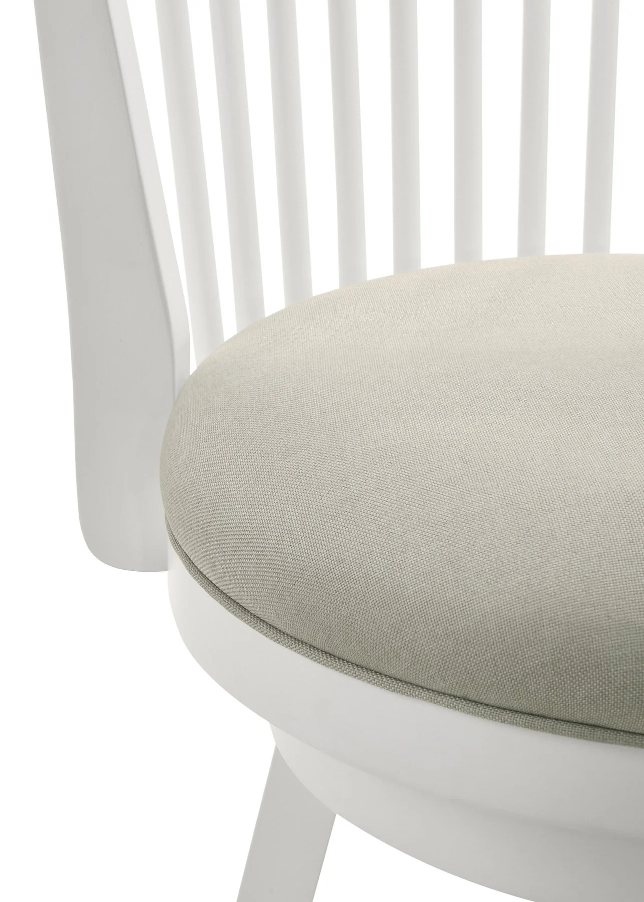 Harper 26 in. Matte White Counter Height Rubberwood Swivel Barstool with Fog Fabric Seat - Image 8