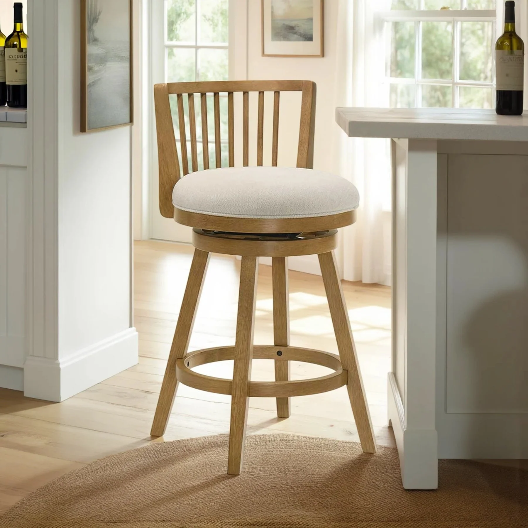 Harper 30 in. Amber Glow Bar Height Rubberwood Swivel Barstool with Ivory Fabric Seat - Image 10