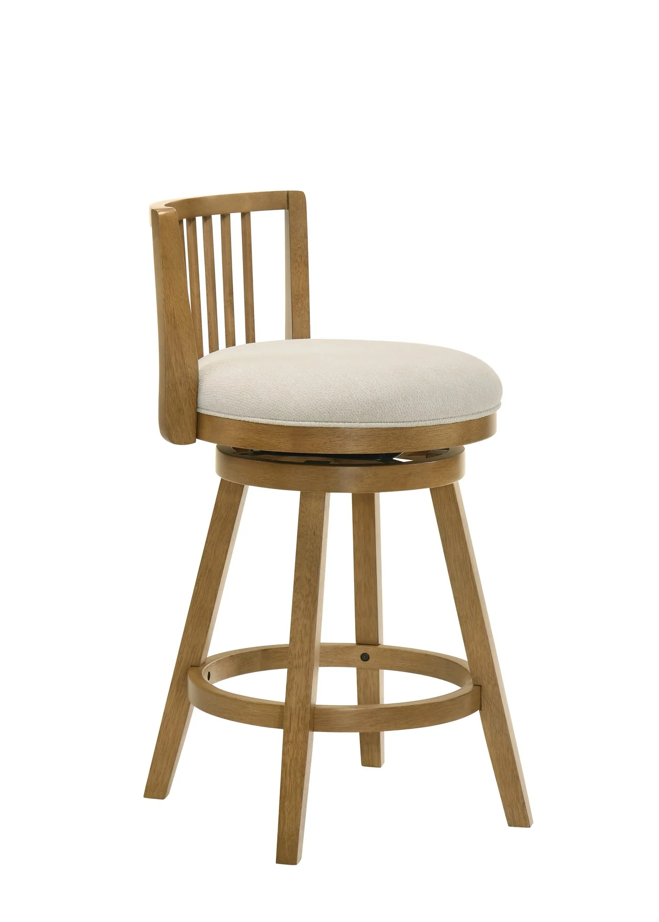Harper 30 in. Amber Glow Bar Height Rubberwood Swivel Barstool with Ivory Fabric Seat - Image 3