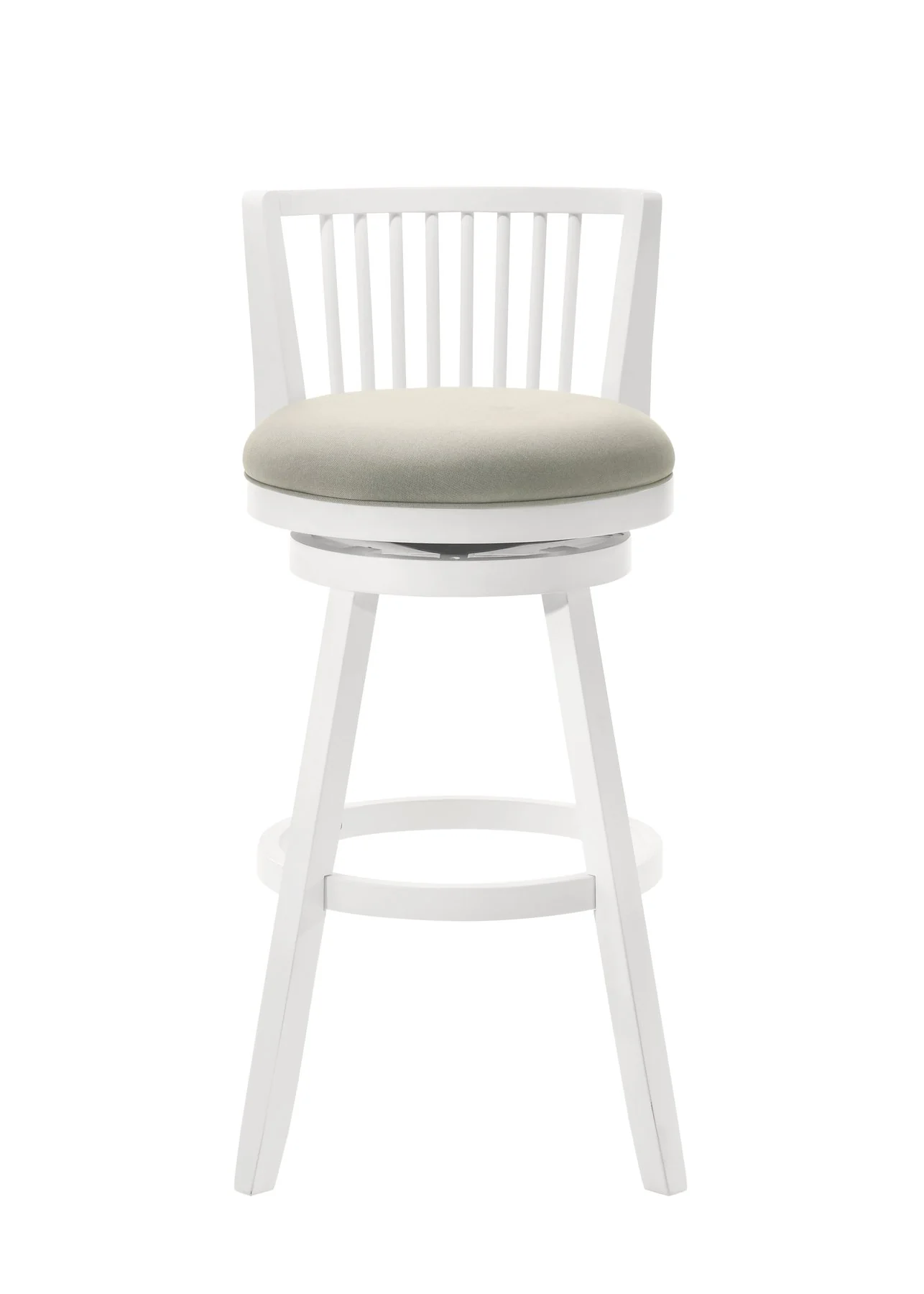Harper 30 in. Matte White Bar Height Rubberwood Swivel Barstool with Fog Fabric Seat - Image 2