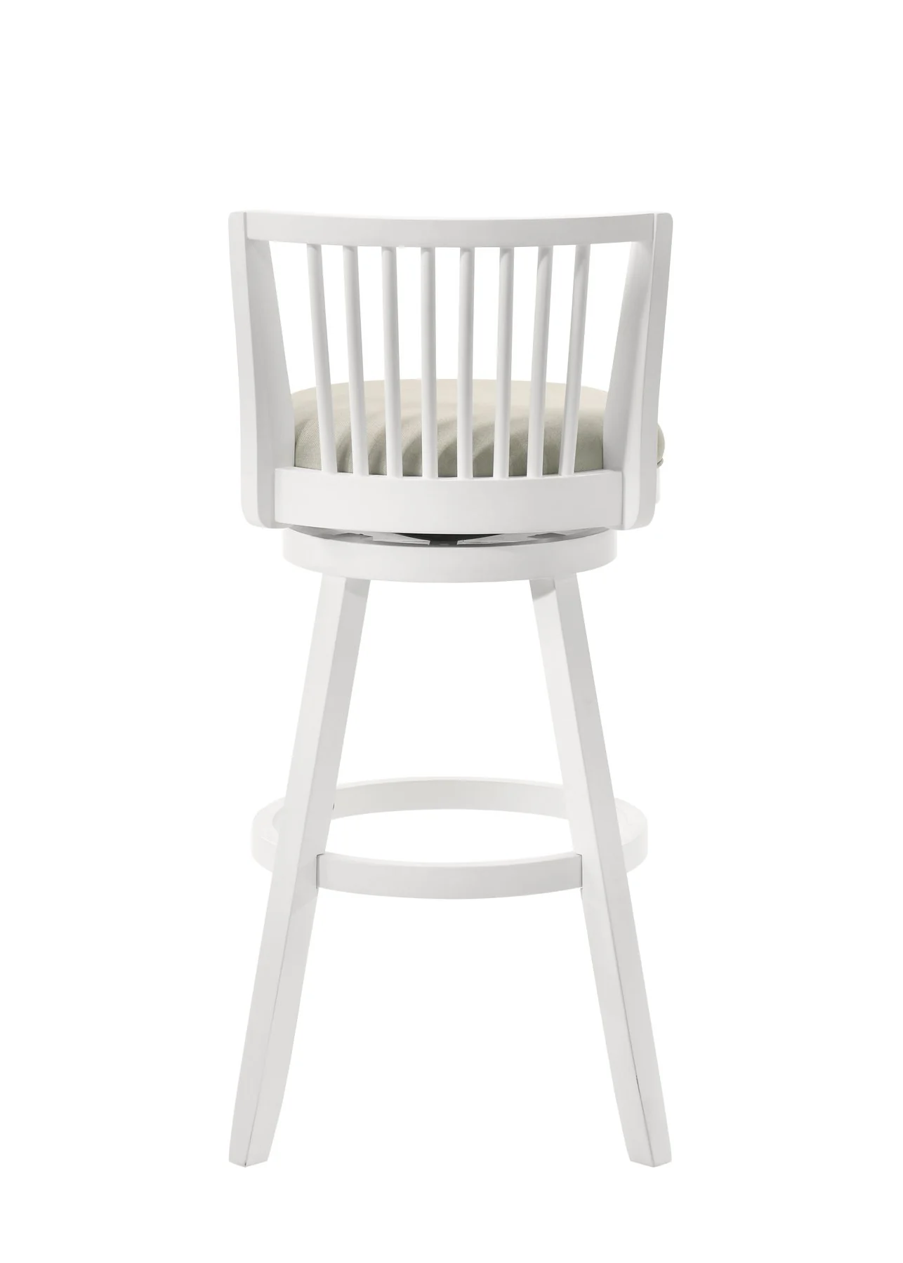 Harper 30 in. Matte White Bar Height Rubberwood Swivel Barstool with Fog Fabric Seat - Image 5