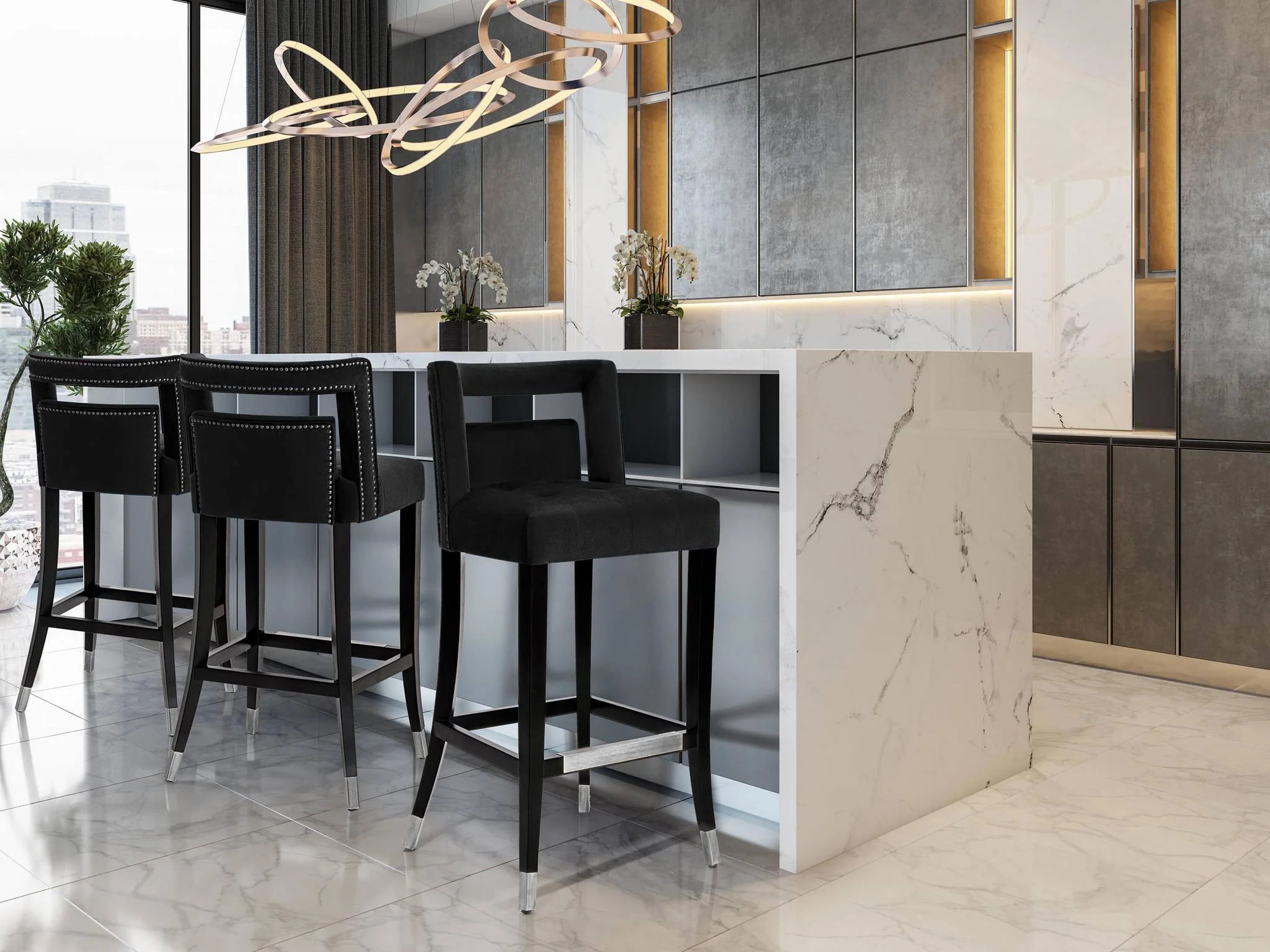 Hart Black Velvet Bar Stool - Image 2