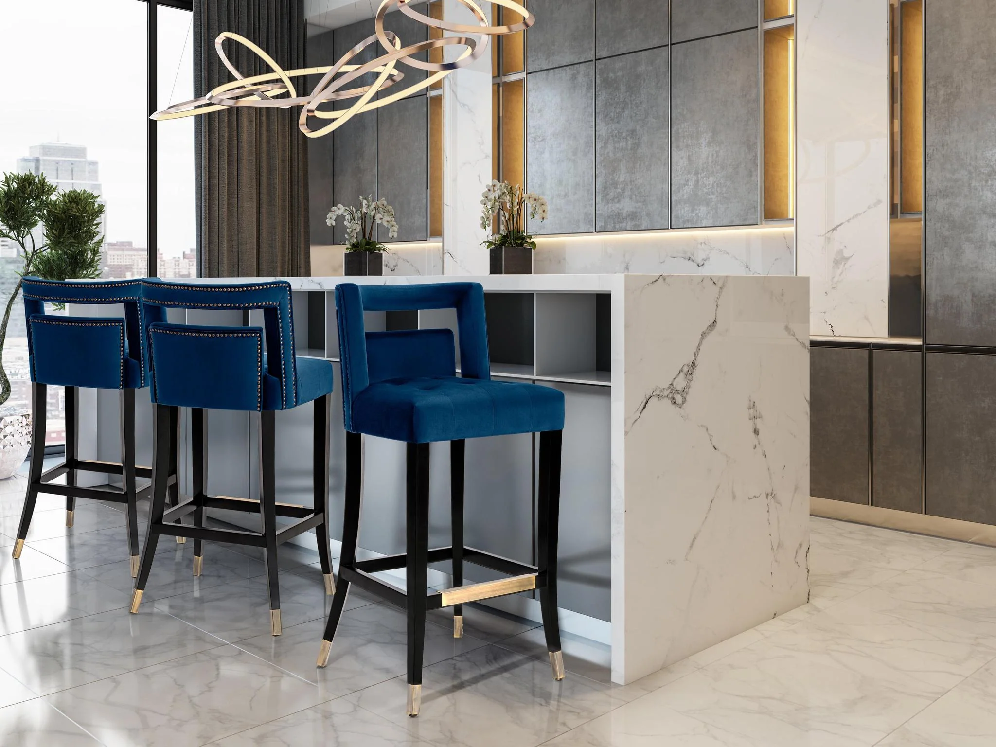 Hart Navy Velvet Counter Stool - Image 2