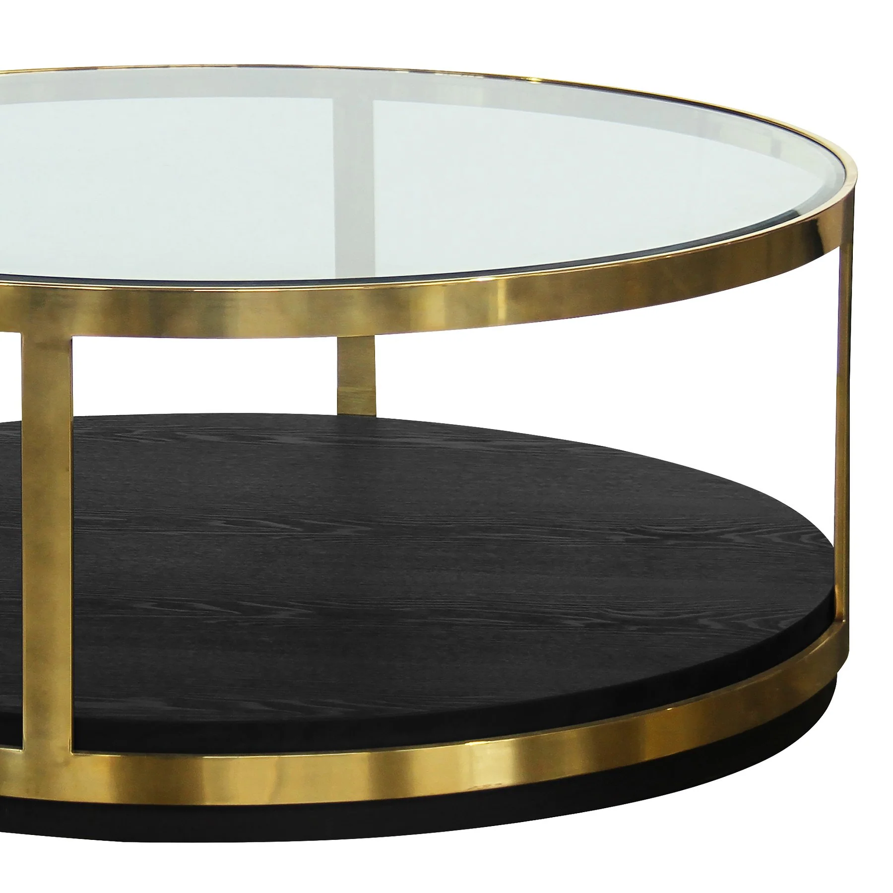 Hattie Contemporary Coffee Table in Brushed Gold Finish and Black Wood - Image 2