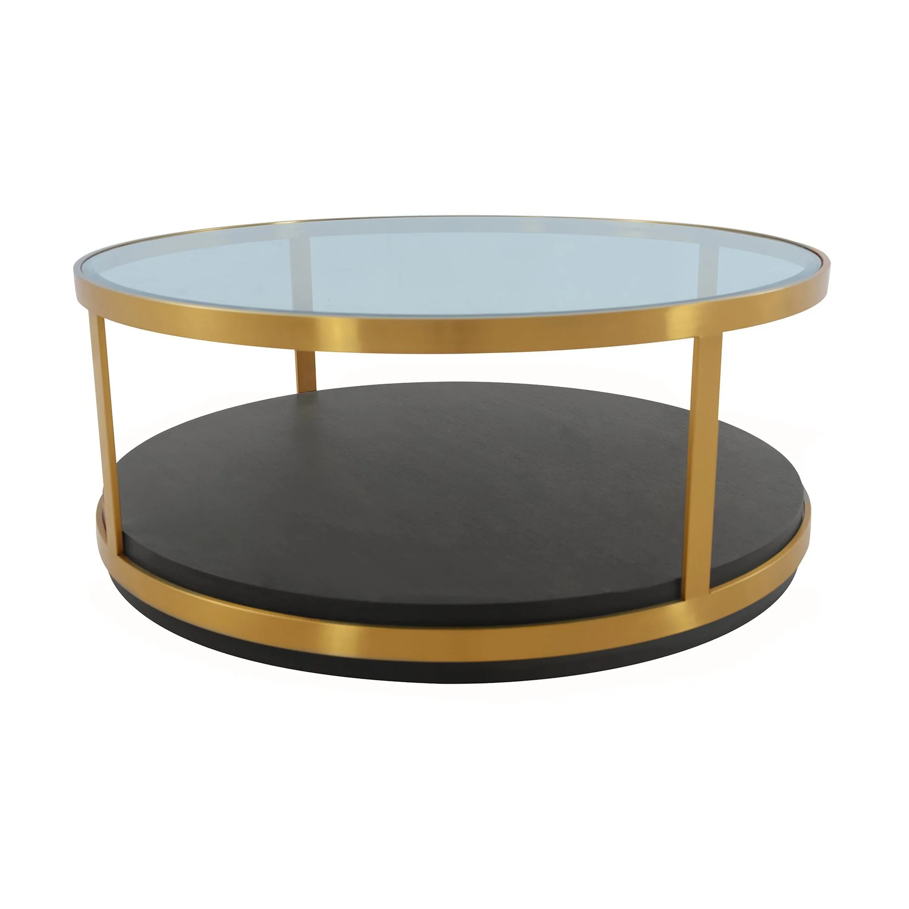 Hattie Glass Top and Walnut Wood Coffee Table with Brushed Gold Frame - Image 2