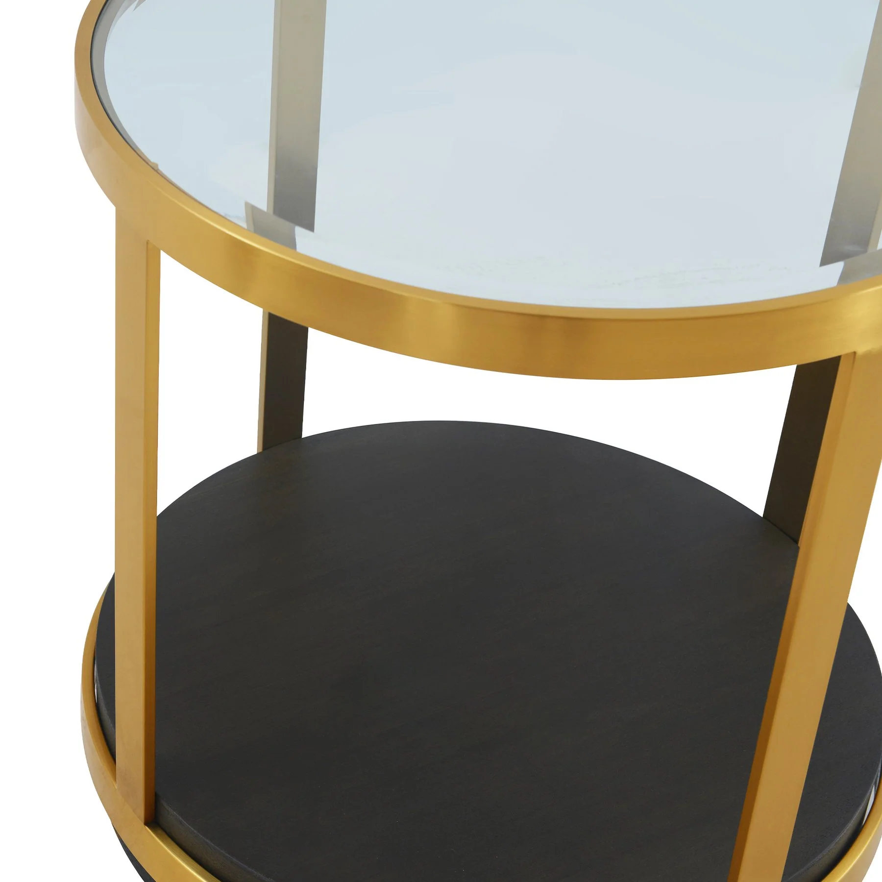 Hattie Glass Top and Walnut Wood End Table with Brushed Gold Frame - Image 2