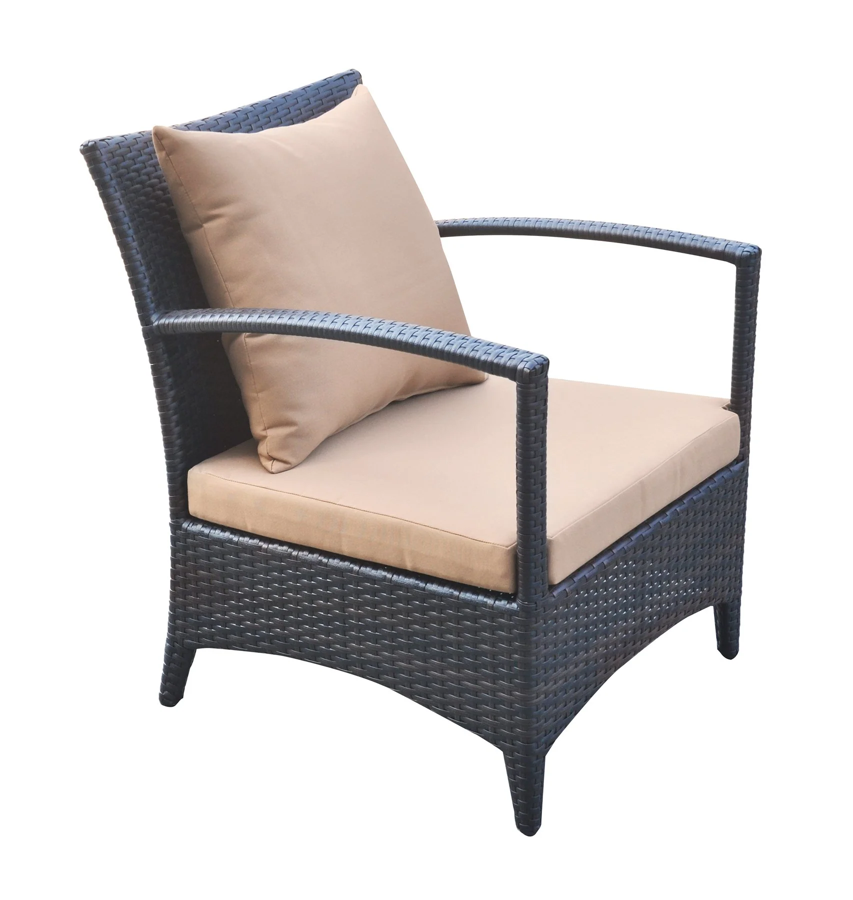 Havana 4 piece Outdoor Wicker Patio Set with Brown Fabric Cushions and Tempered Glass Top - Image 5