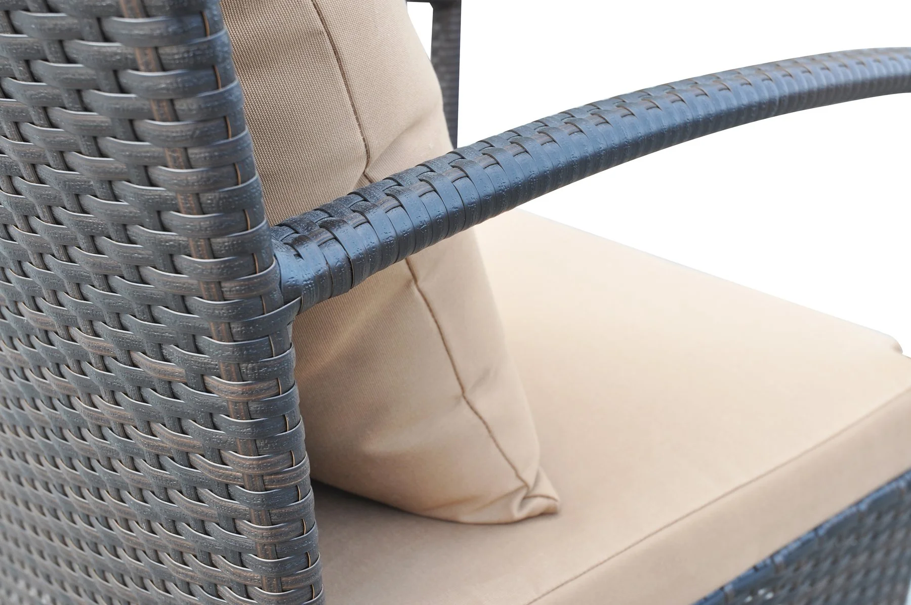 Havana 4 piece Outdoor Wicker Patio Set with Brown Fabric Cushions and Tempered Glass Top - Image 7