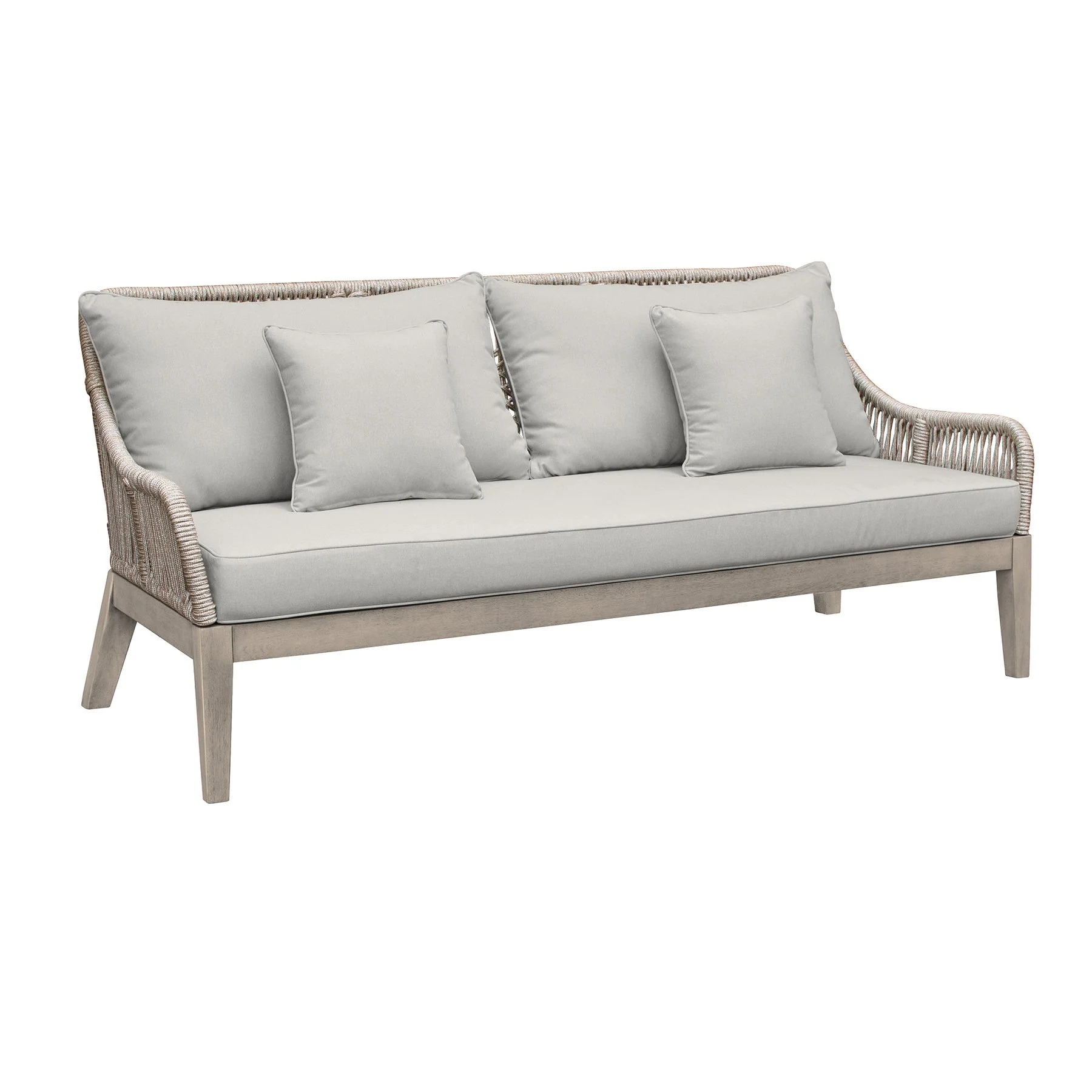 Hawaii 4 Piece Outdoor Patio Furniture Set in Acacia Wood and Rope with Gray Cushions - Image 4