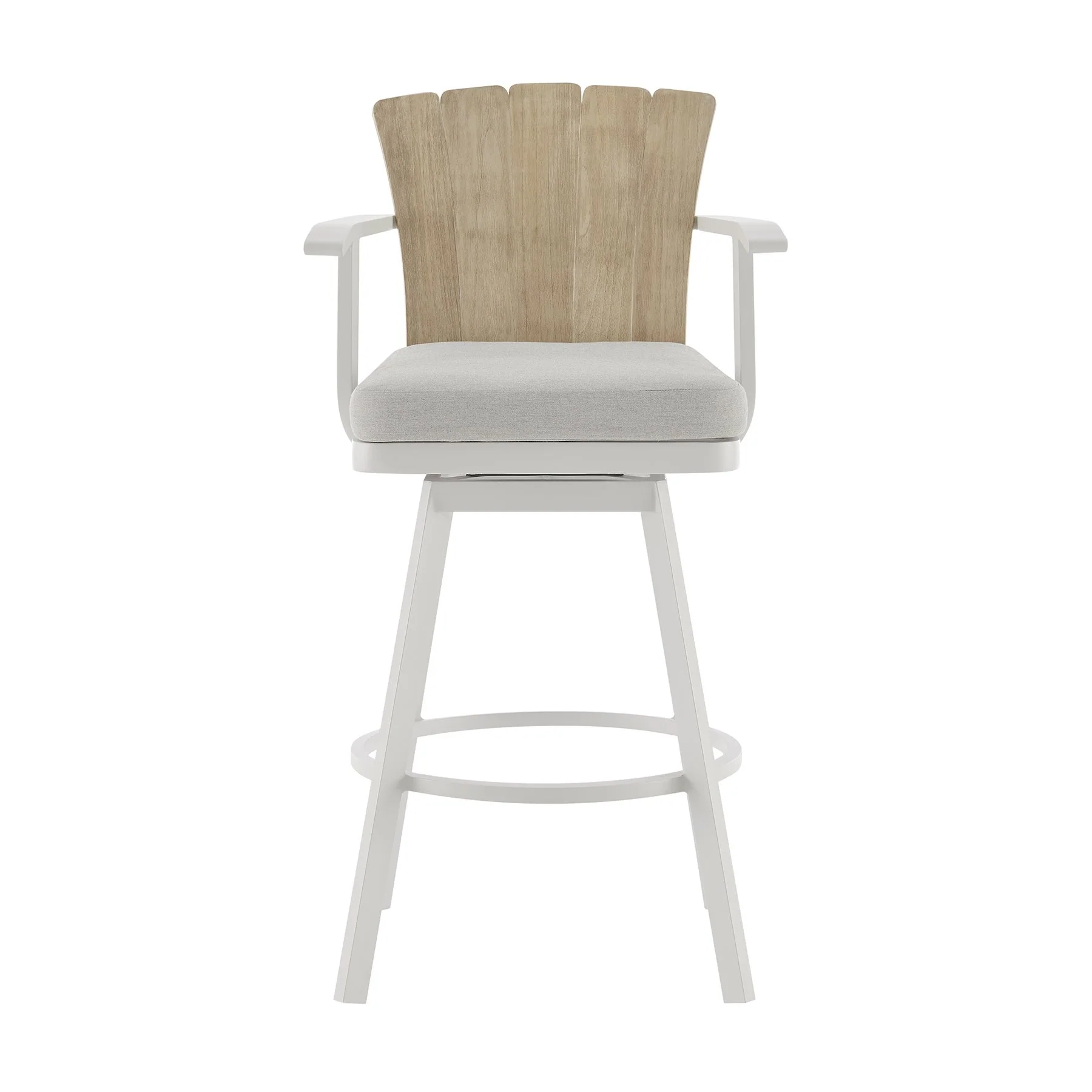 Hazel Outdoor Patio Swivel Bar Stool in Aluminum with Teak Wood and Argent Gray Cushion - Image 2