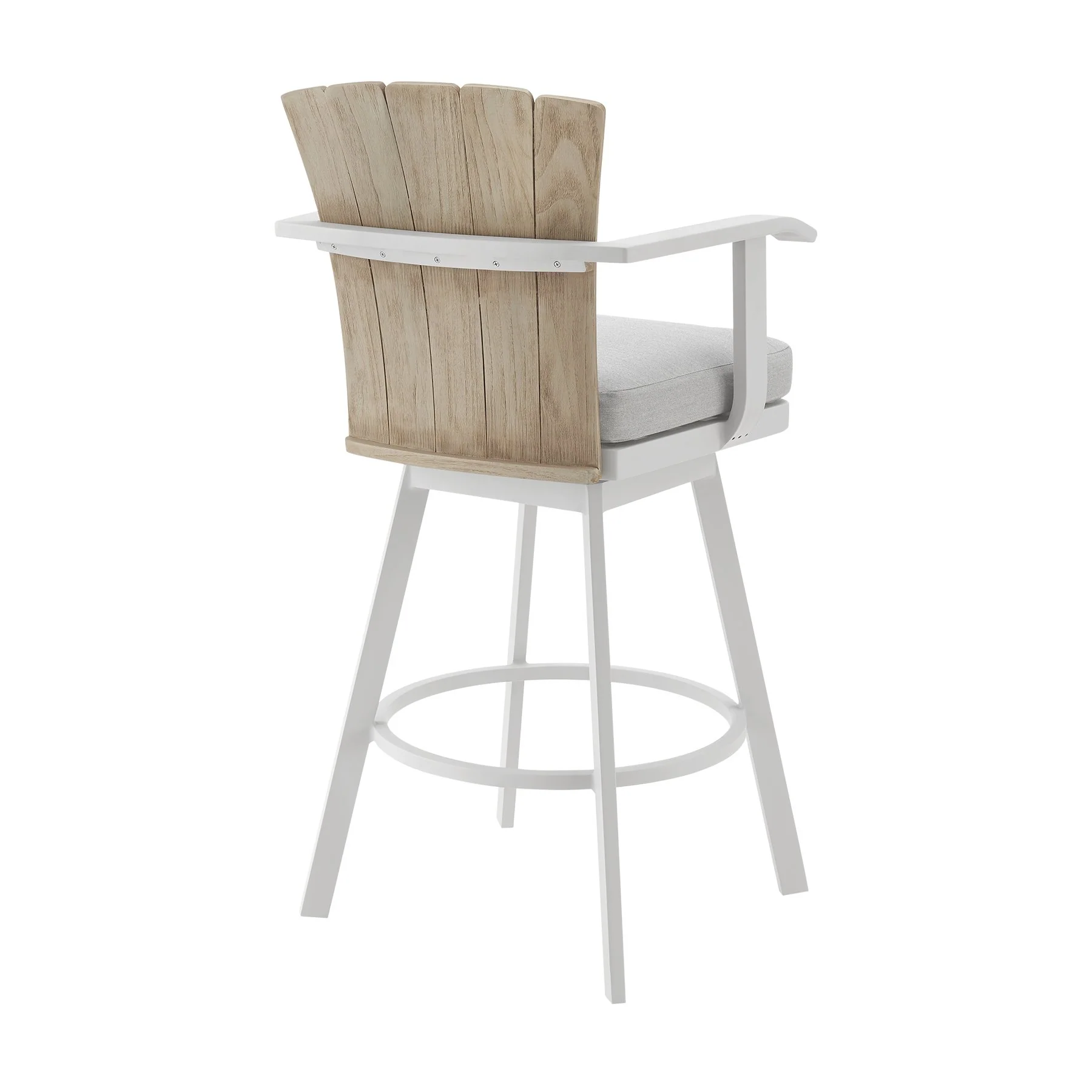 Hazel Outdoor Patio Swivel Bar Stool in Aluminum with Teak Wood and Argent Gray Cushion - Image 3