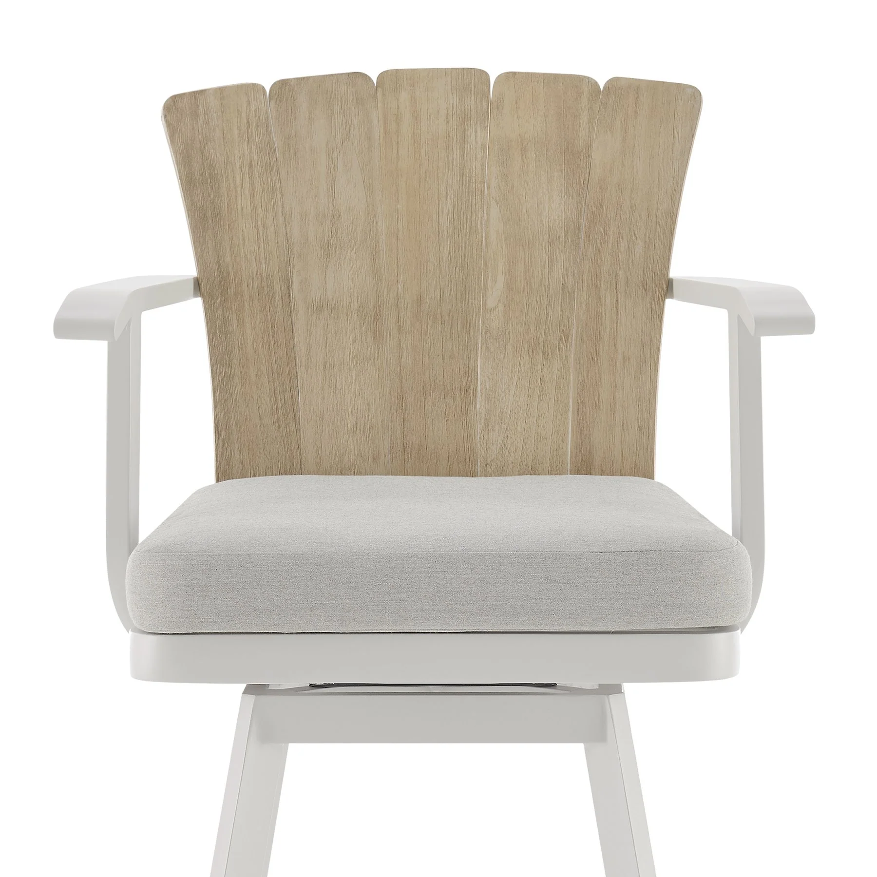 Hazel Outdoor Patio Swivel Bar Stool in Aluminum with Teak Wood and Argent Gray Cushion - Image 5