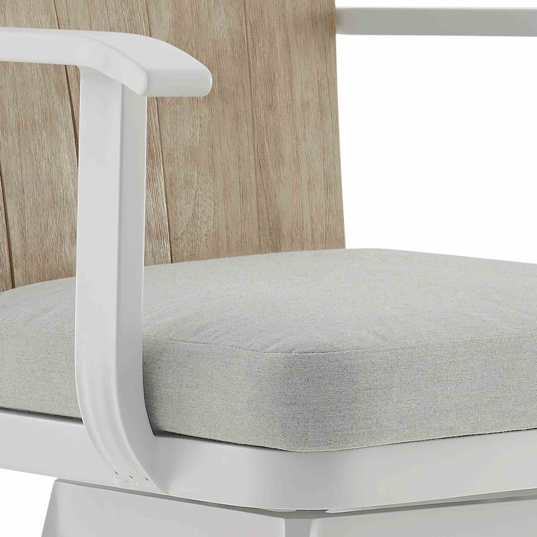 Hazel Outdoor Patio Swivel Bar Stool in Aluminum with Teak Wood and Argent Gray Cushion - Image 6