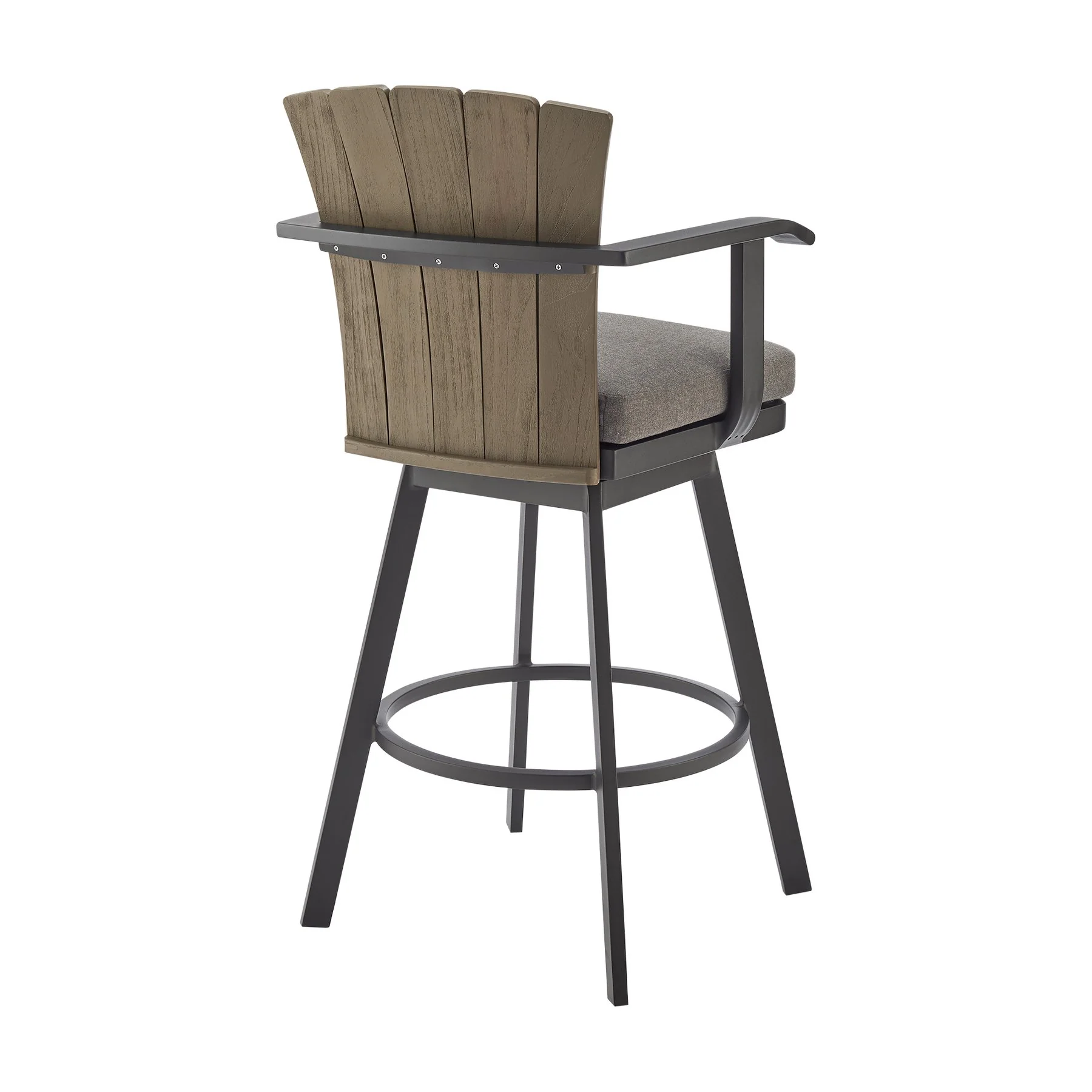 Hazel Outdoor Patio Swivel Bar Stool in Aluminum with Teak Wood and Charcoal Cushion - Image 3