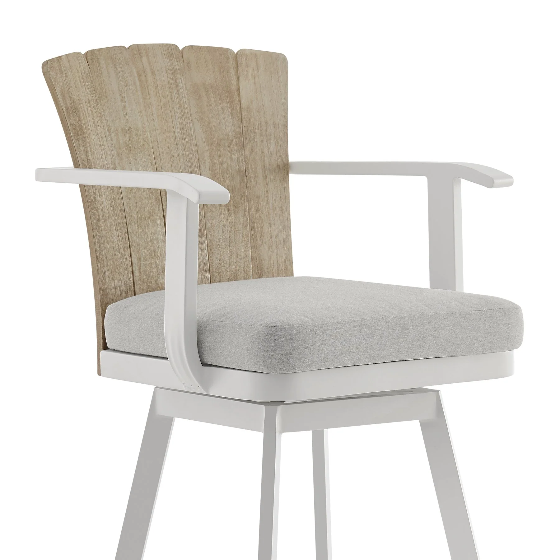 Hazel Outdoor Patio Swivel Counter Stool in Aluminum with Teak Wood and Argent Gray Cushion - Image 4