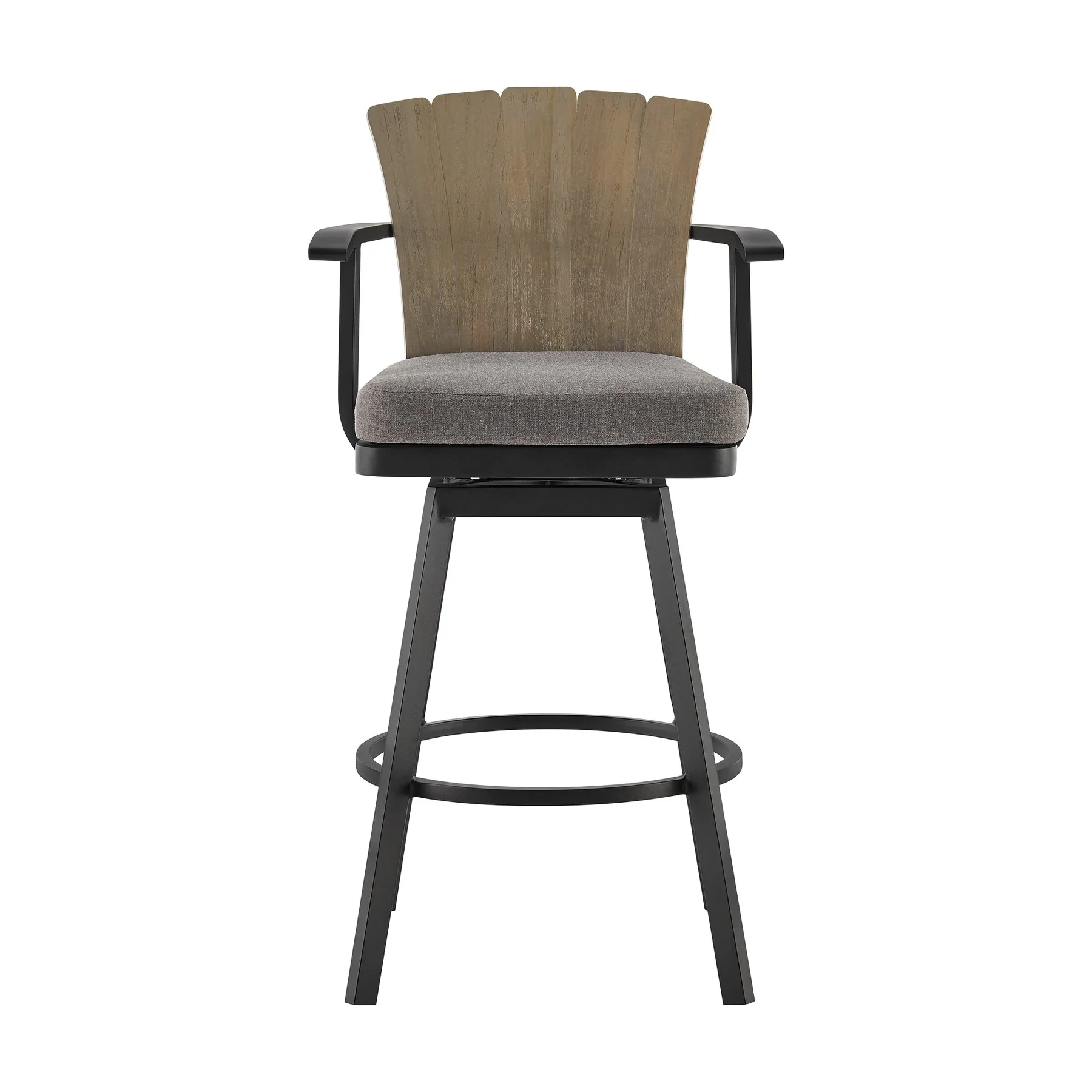 Hazel Outdoor Patio Swivel Counter Stool in Aluminum with Teak Wood and Charcoal Cushion - Image 2