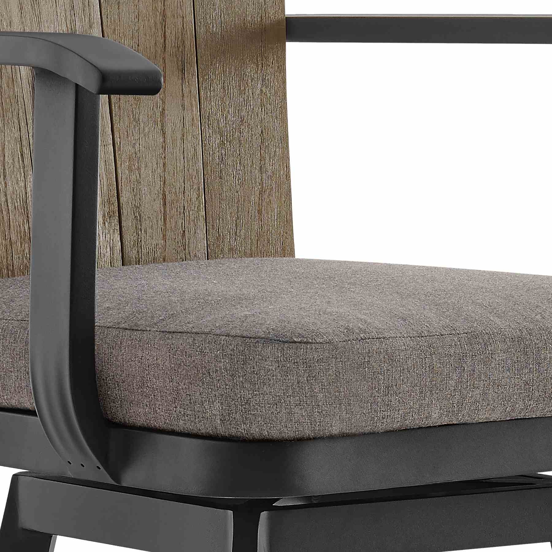Hazel Outdoor Patio Swivel Counter Stool in Aluminum with Teak Wood and Charcoal Cushion - Image 6