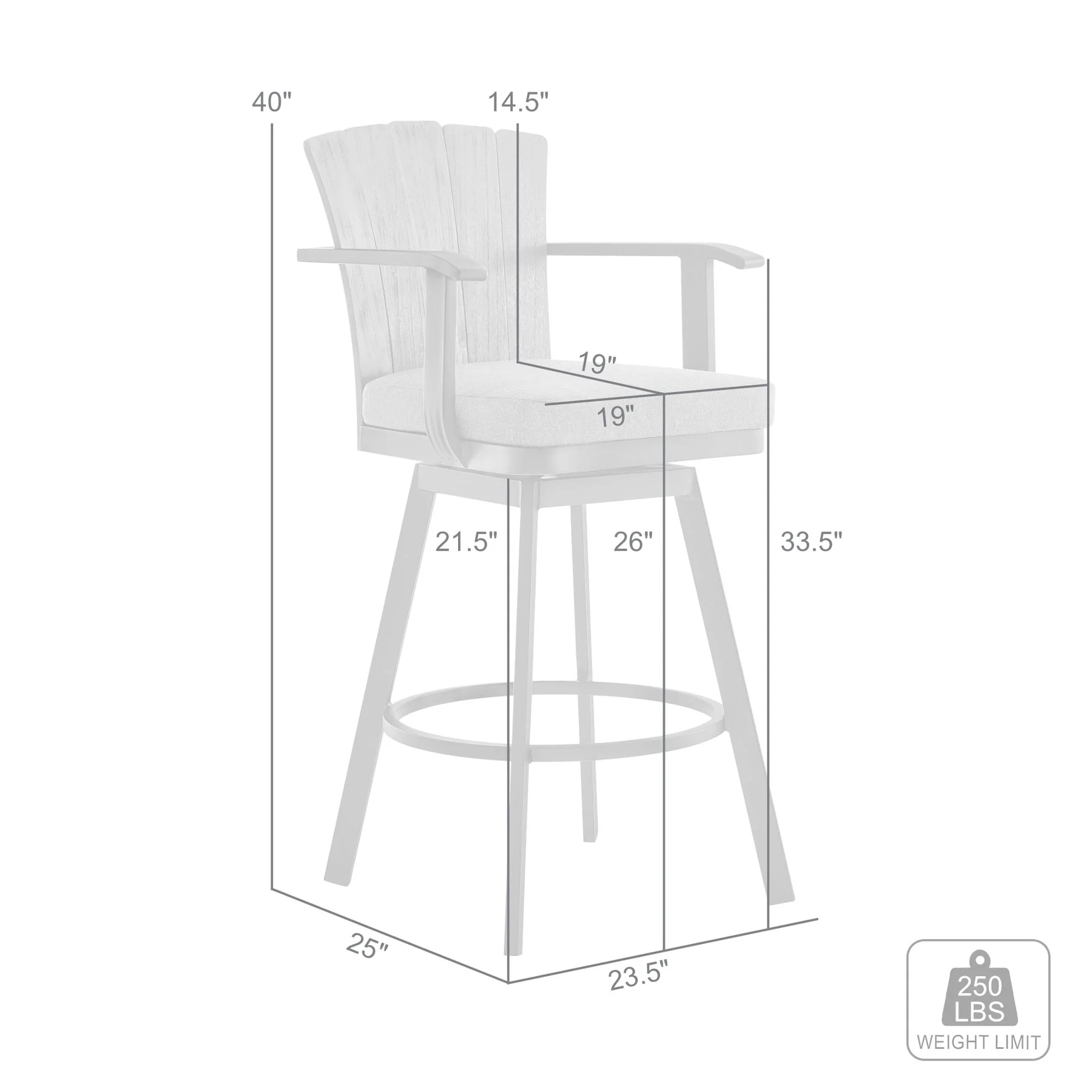 Hazel Outdoor Patio Swivel Counter Stool in Aluminum with Teak Wood and Charcoal Cushion - Image 9