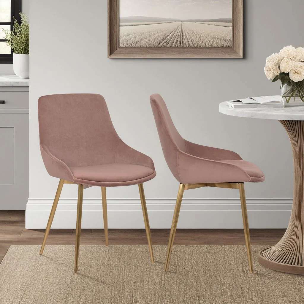 Heidi Blush Velvet Dining Accent Chair with Gold Metal Legs - Image 10