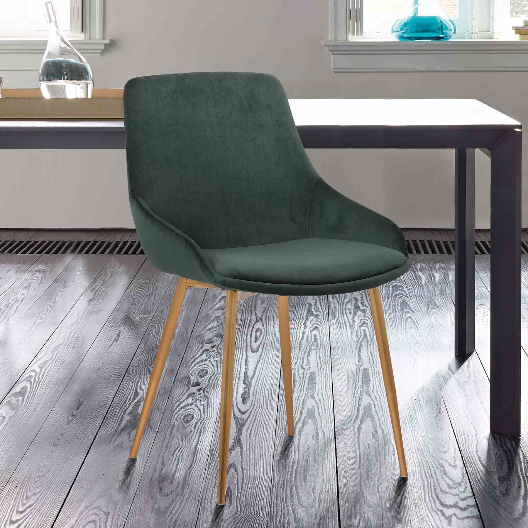 Heidi Green Velvet Dining Accent Chair with Gold Metal Legs - Image 6