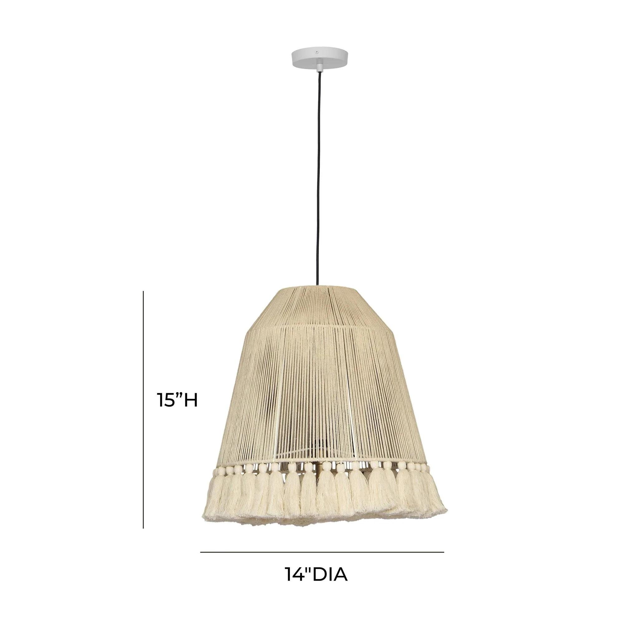 Helen White Cotton Tasseled Pendant Lamp - Image 6