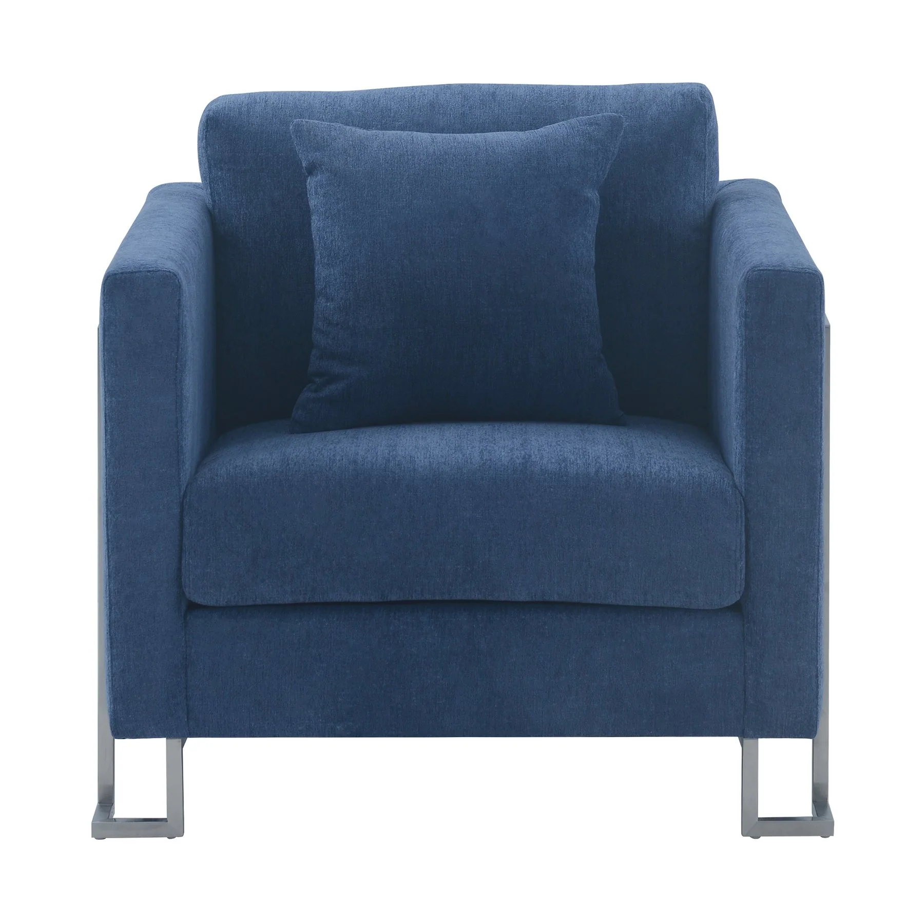 Heritage Blue Fabric Upholstered Accent Chair with Brushed Stainless Steel Legs - Image 2