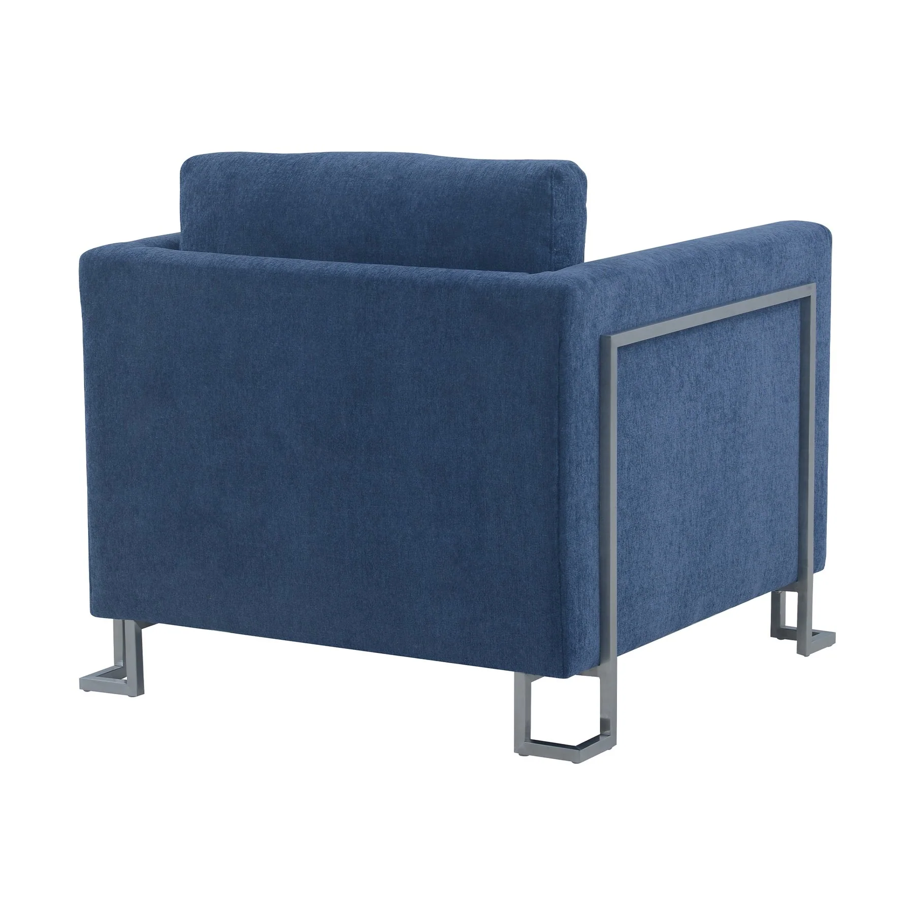 Heritage Blue Fabric Upholstered Accent Chair with Brushed Stainless Steel Legs - Image 3